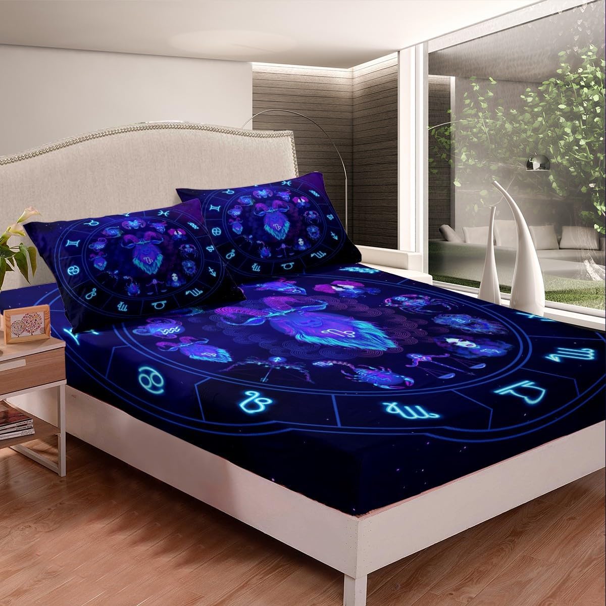 Erosebridal Zodiac Capricorn Bedding Sheet Set TwinXL Size,Constellation Fitted Sheet,Galaxy Theme Home Bedroom Decorative 2 Piece Bedding Set with 1 Pillow Sham,Soft Comfortable Gift