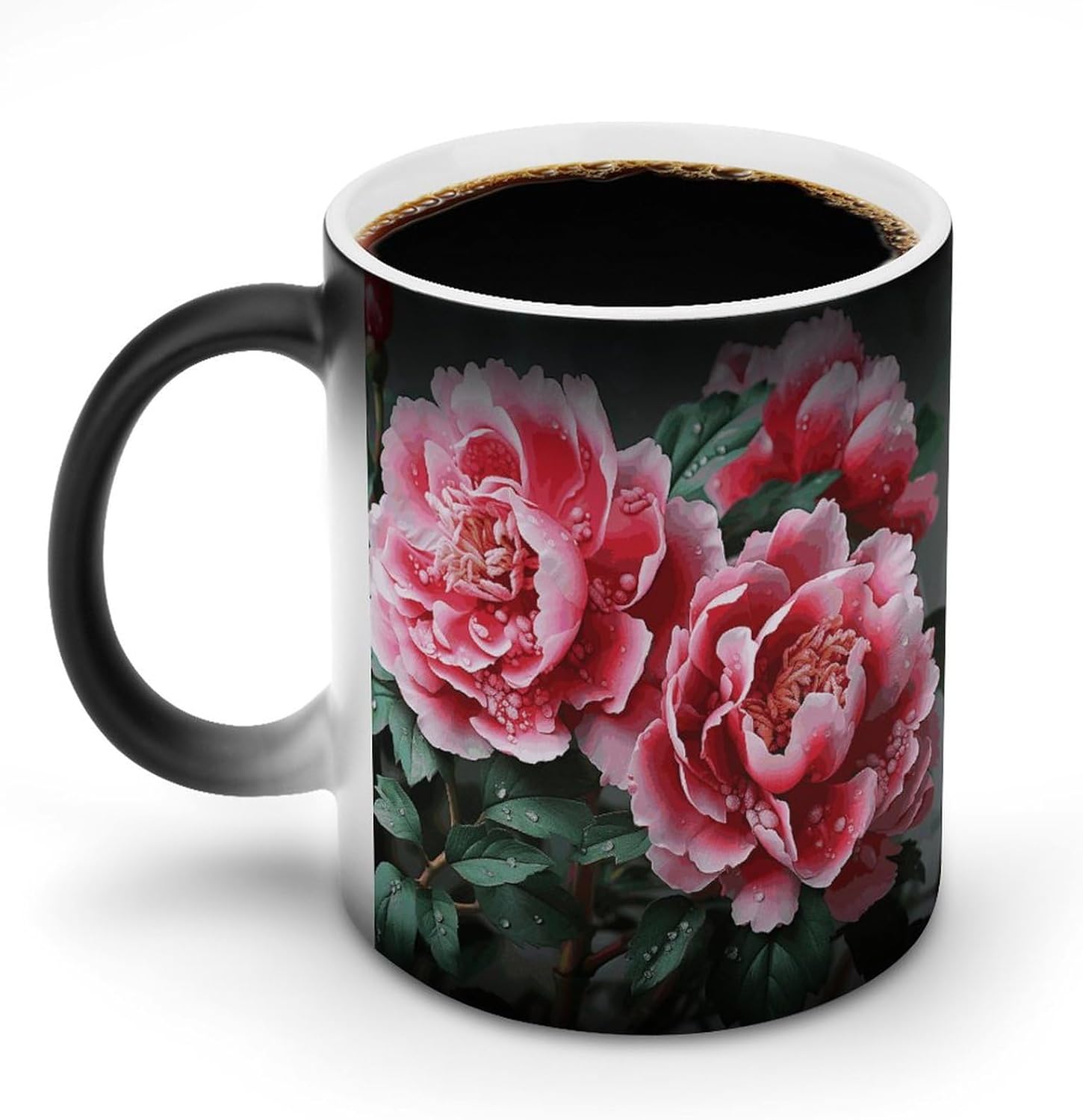 Color Changing Mug Beautiful Peony Flower Printed Ceramic Coffee Mug Heat Changing Sensitive Mug Magic Heat Changing Coffee Mug Novelty Coffee Mugs
