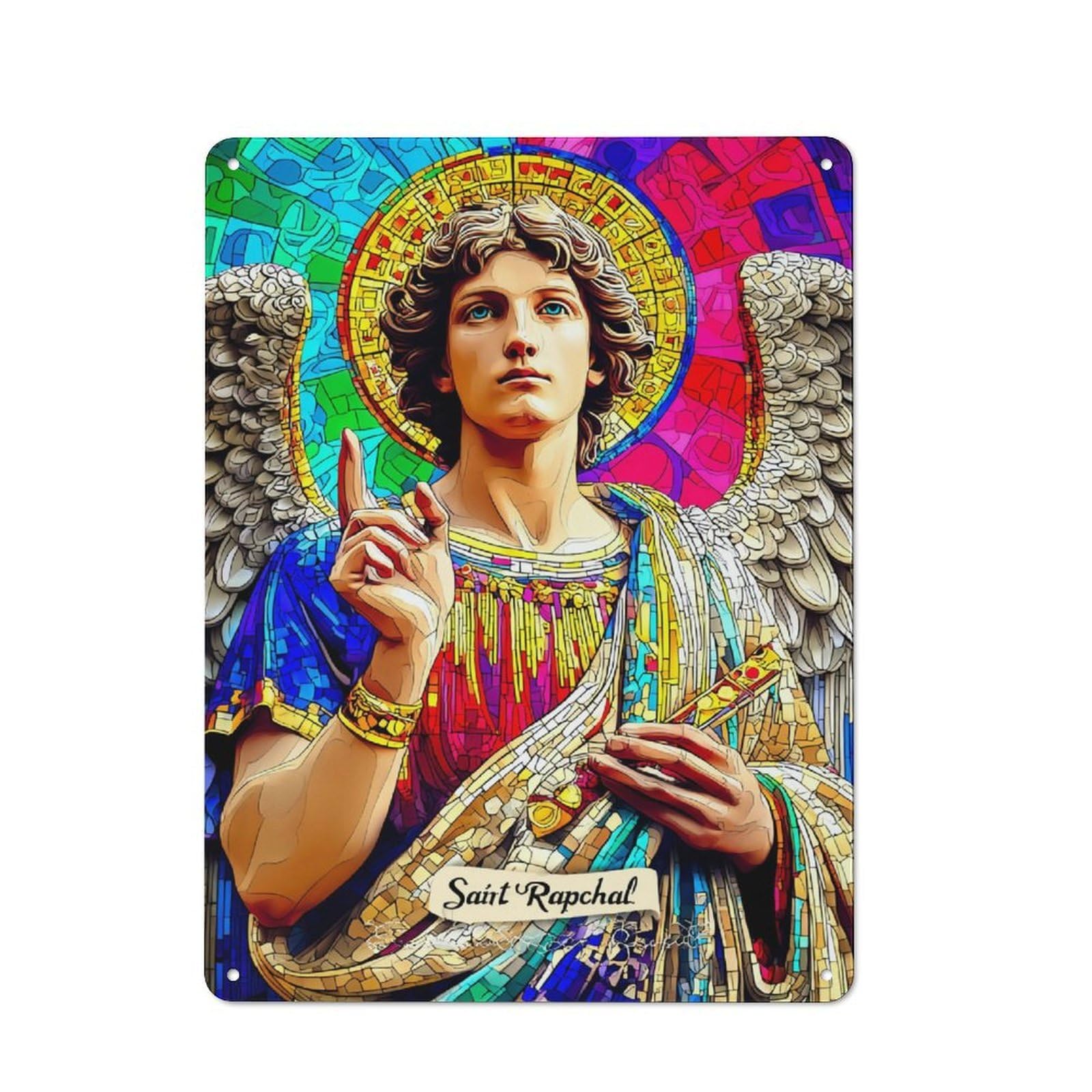 Junmoney Saint Raphael The Colorful Guardian Angel Retro-Style Metal Sign 40X30cm For Garage Or Workshop, A Moving-Home Gift For Collectors Of Tin Signs