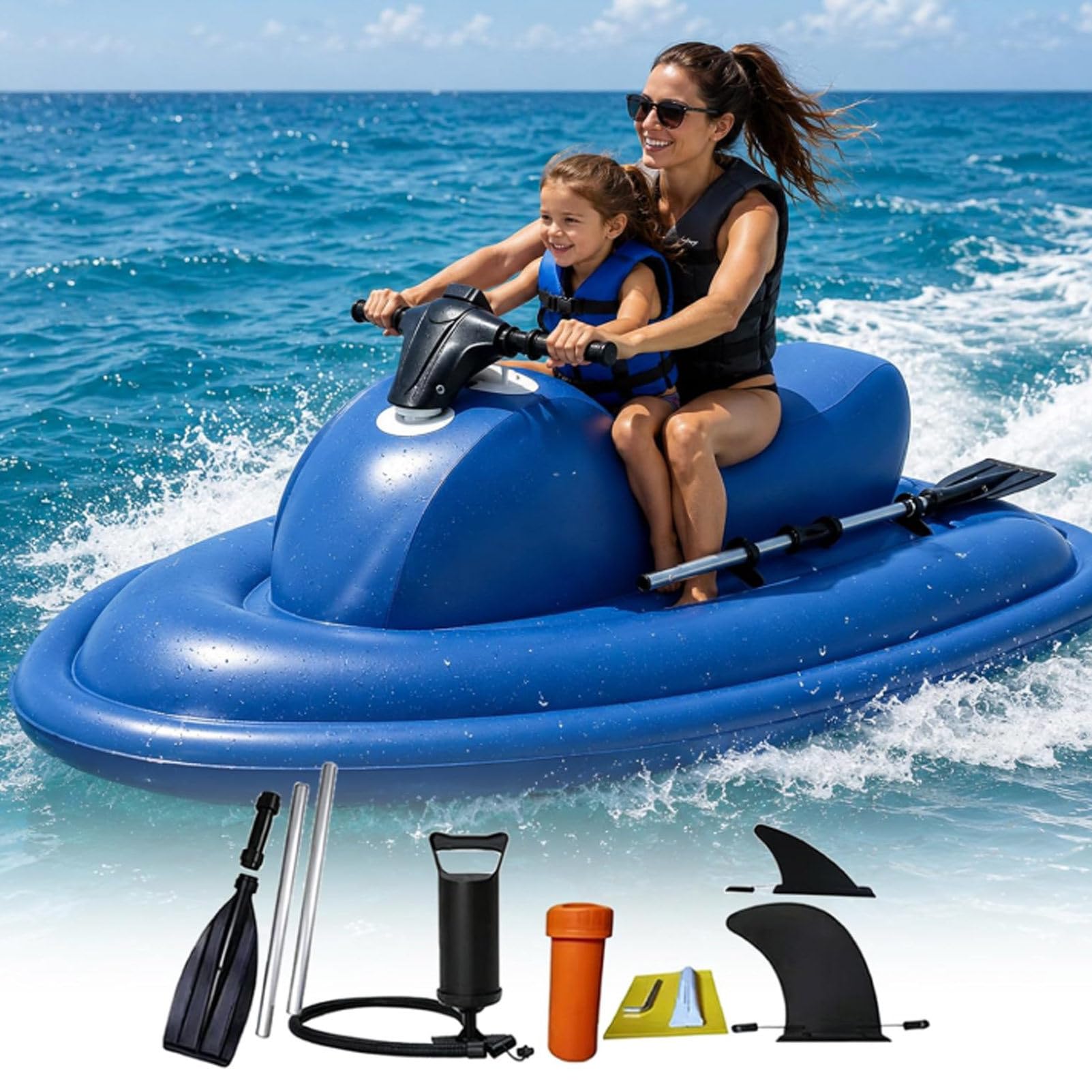 Oiyekntd Upgraded 2-Person Inflatable Jet Boat, 500w/ 700 w Brushless Electric Water Surf Boat, Inflatable Foldable Motorboat, Water Inflatable Boat Motorboat 700W16A