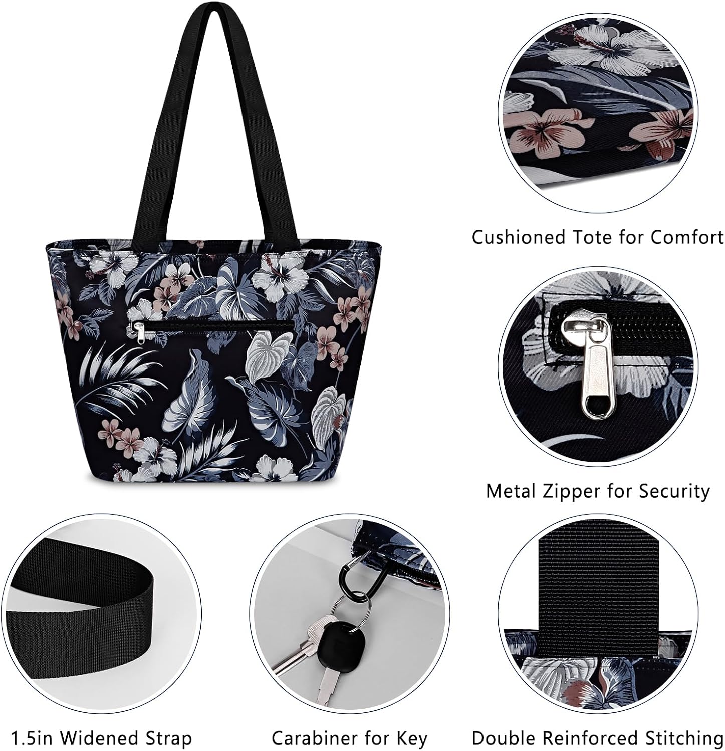 Large Tote Bag for Women with Zipper and 15" Laptop Pocket Water Resistant Padded Shoulder Purse for Travel & Work