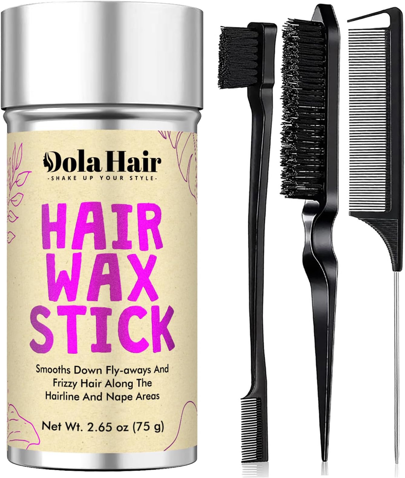Dolahair Hair Wax Stick - Flyaway Control and Styling Pomade for Kids, Women, and Men - Accessorie Slick Back Hair Brush Kit Hair Bun Maker (Pack of 4)