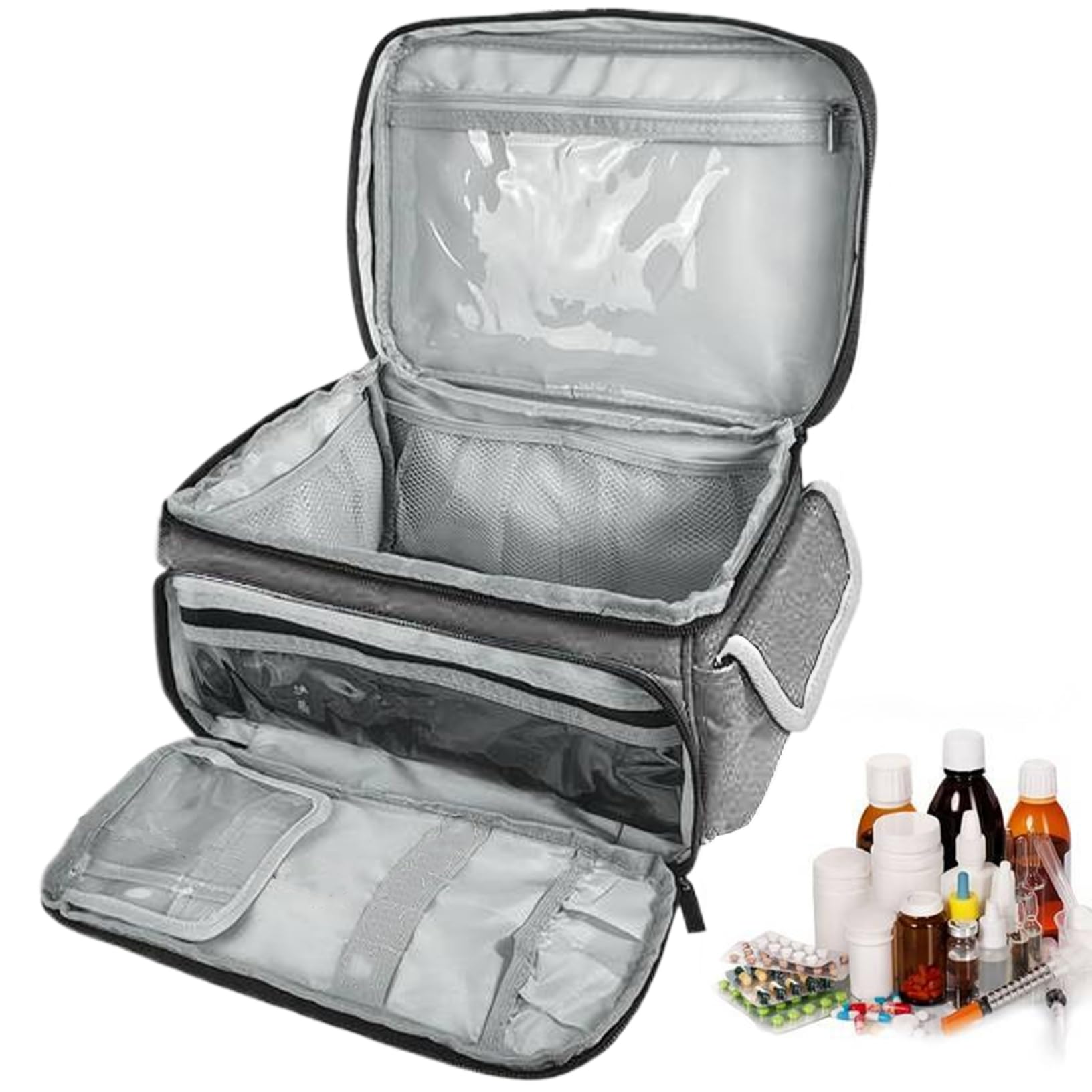 Leere Erste-Hilfe-Tasche, wasserdichter Erste-Hilfe-Organizer mit mehreren Taschen und Reißverschluss-Versorgungstasche mit Tragegriff oben für Zuhause, Büro, Auto, Reisen, Outdoor