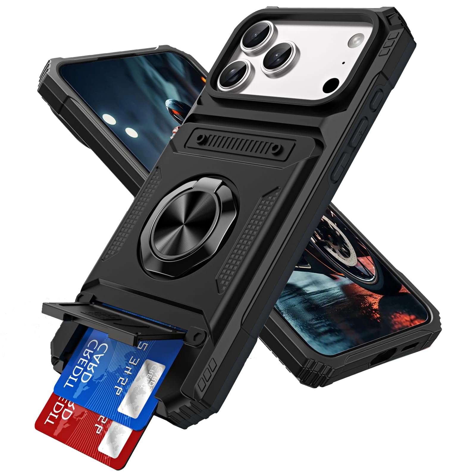 Coque iPhone 2025 Pro Max avec porte-cartes caché et béquille rotative 360 - 8