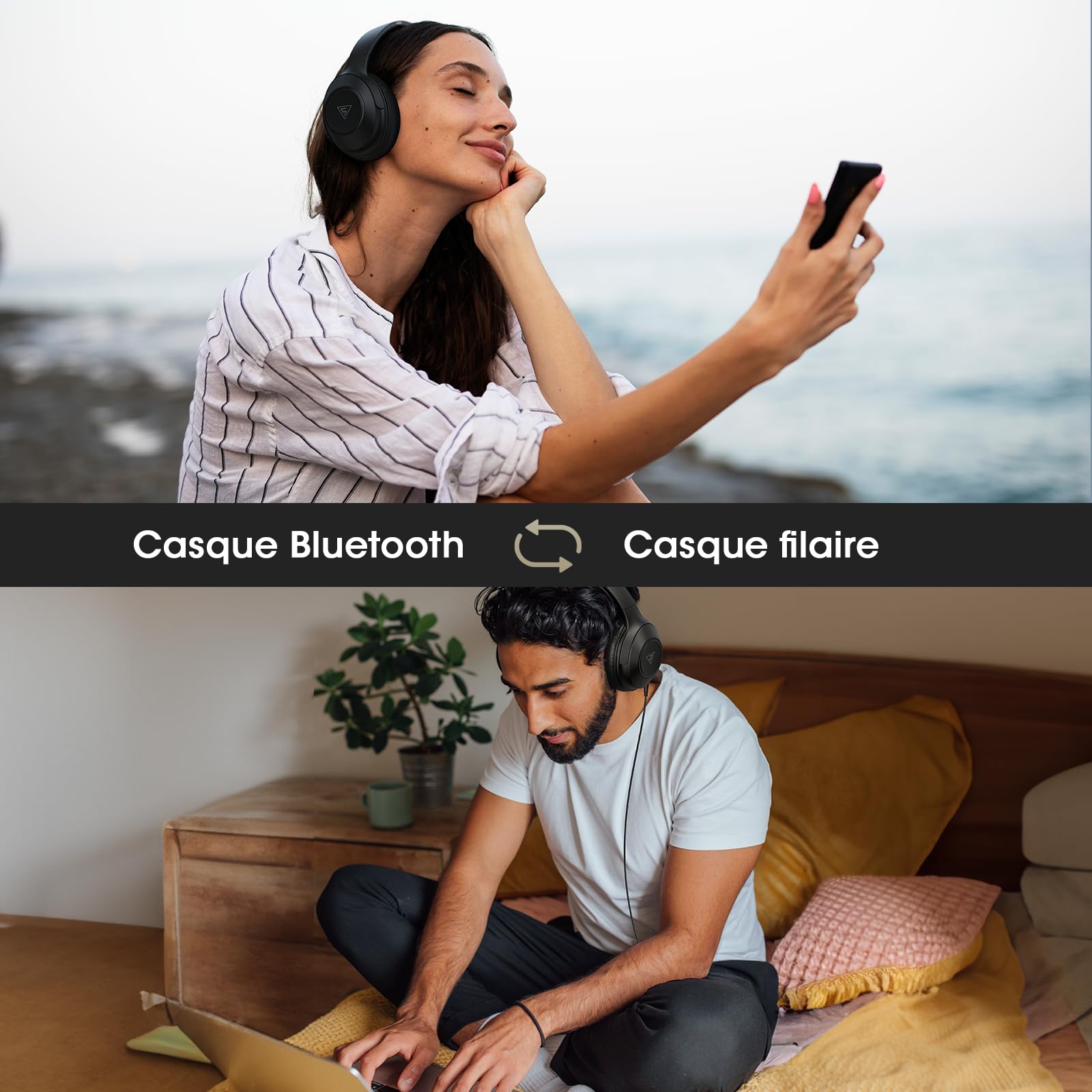 DOQAUS Casque Bluetooth 70H avec 3 Modes EQ,Bluetooth 5.3, Casque sans Fil 70H Durée Lecture, Cache Oreilles protéines Souples, avec stéréo HiFi Microphone pour Voyage/Travail/Vie