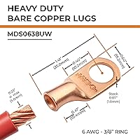 Vista 59 de SELTERM - 2 terminales de anillo resistentes para cable de batería, calibre 4 AWG, pernos de 3/8 pulgadas, terminales de calibre 4, ojales de cobre