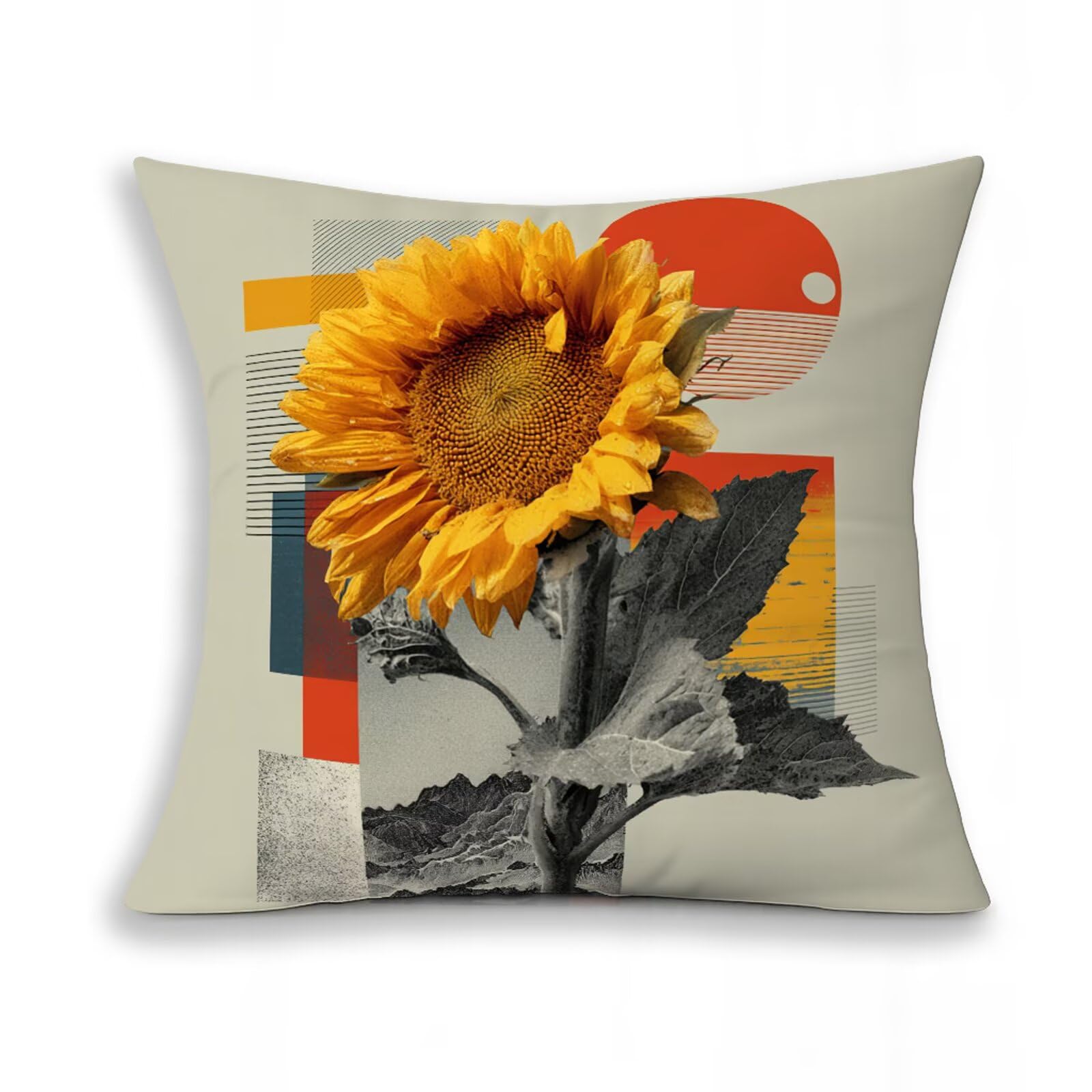 Poszewka na poduszkę ze słonecznikiem, poszewka na poduszkę na sofę 50 x 50 cm, zestaw 4 sztuk, kwadratowa poszewka na poduszkę, miękka poszewka na poduszkę z niewidocznym zamkiem błyskawicznym, na