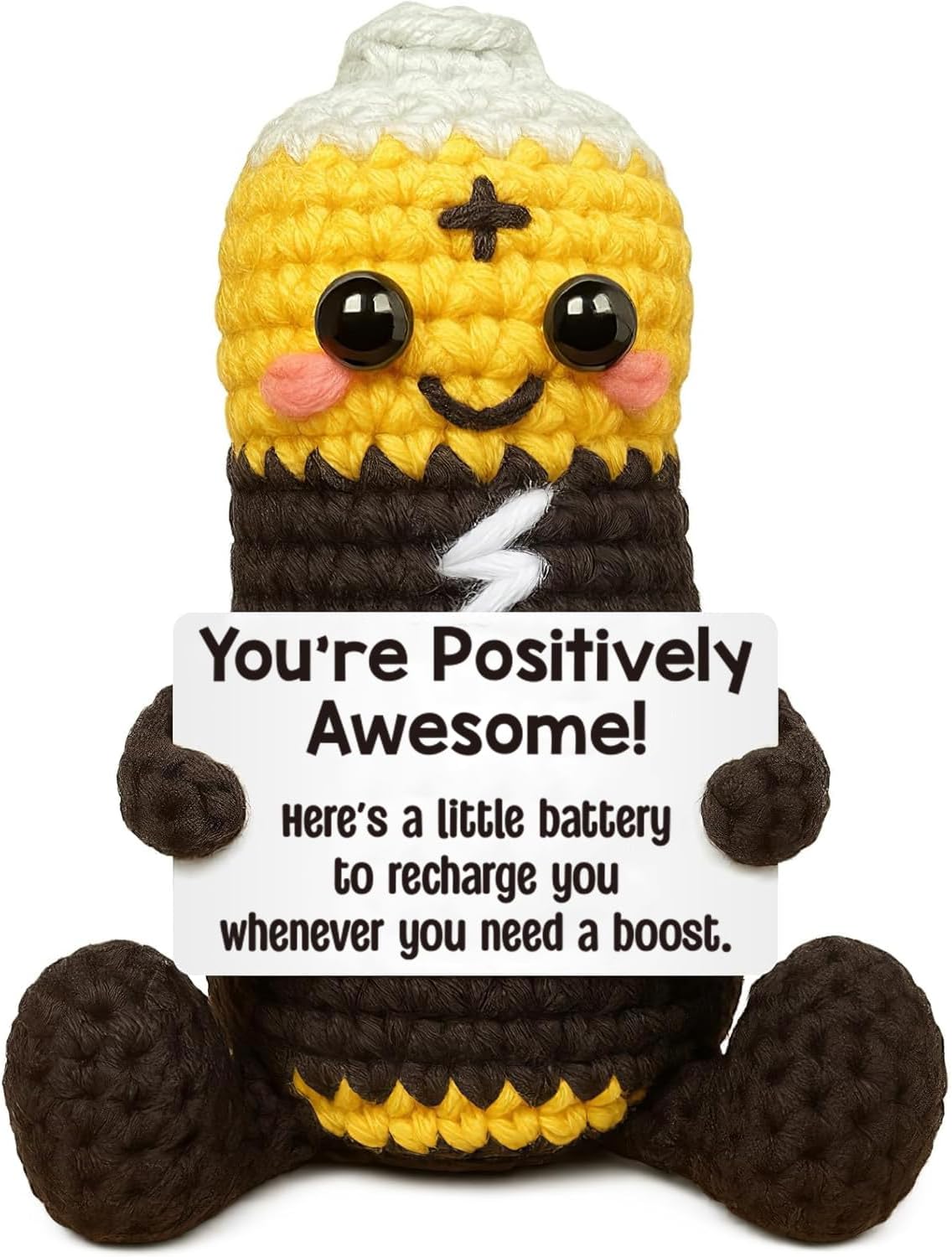 Mini Positive Crochet Energy Battery Emotional Cheer Up Encouragement Gift with Uplifting Quote Inspirational Office Gift for Women Men Friend Coworker Mental Health Stress Relief Gifts for Christmas