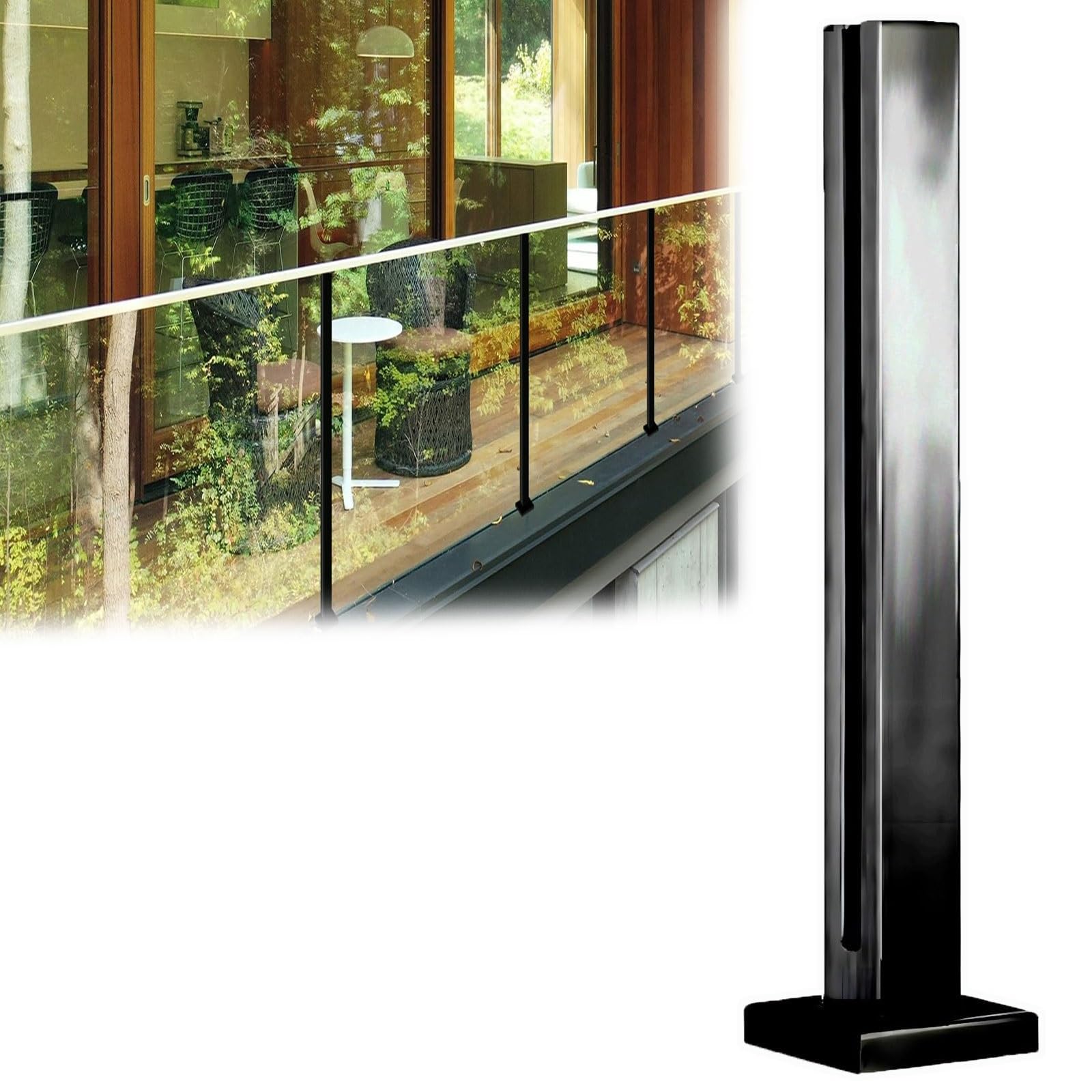 Paletto per ringhiera in vetro nero, in acciaio inossidabile 304, per uso interno/esterno, perfetto per balconi, ponti, scale, piscine, portici e terrazze (140 cm)