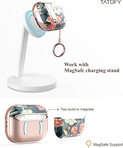 Miniatura 5 de TATOFY Funda para AirPods Pro de 2 generación con limpiador de mosquetón de bloqueo, funda rígida delgada para AirPod Pro de 1 y 2 generación,