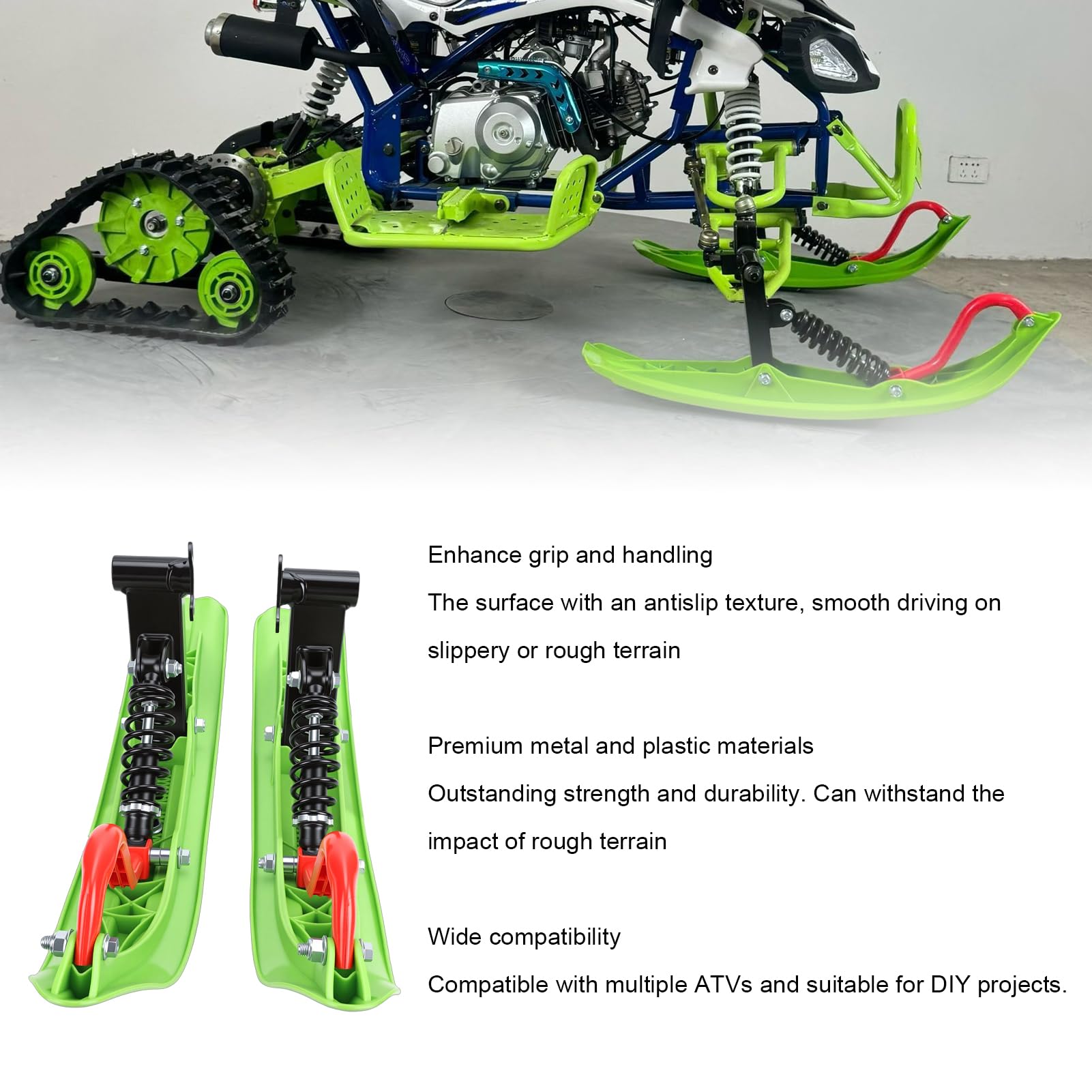 Planche de Luge à Neige pour VTT, Kit de Conversion de Skis Avant avec Frein à Disque, Surface Texturée Antidérapante, Adaptée pour VTT, Motoneige d'hiver, Luge