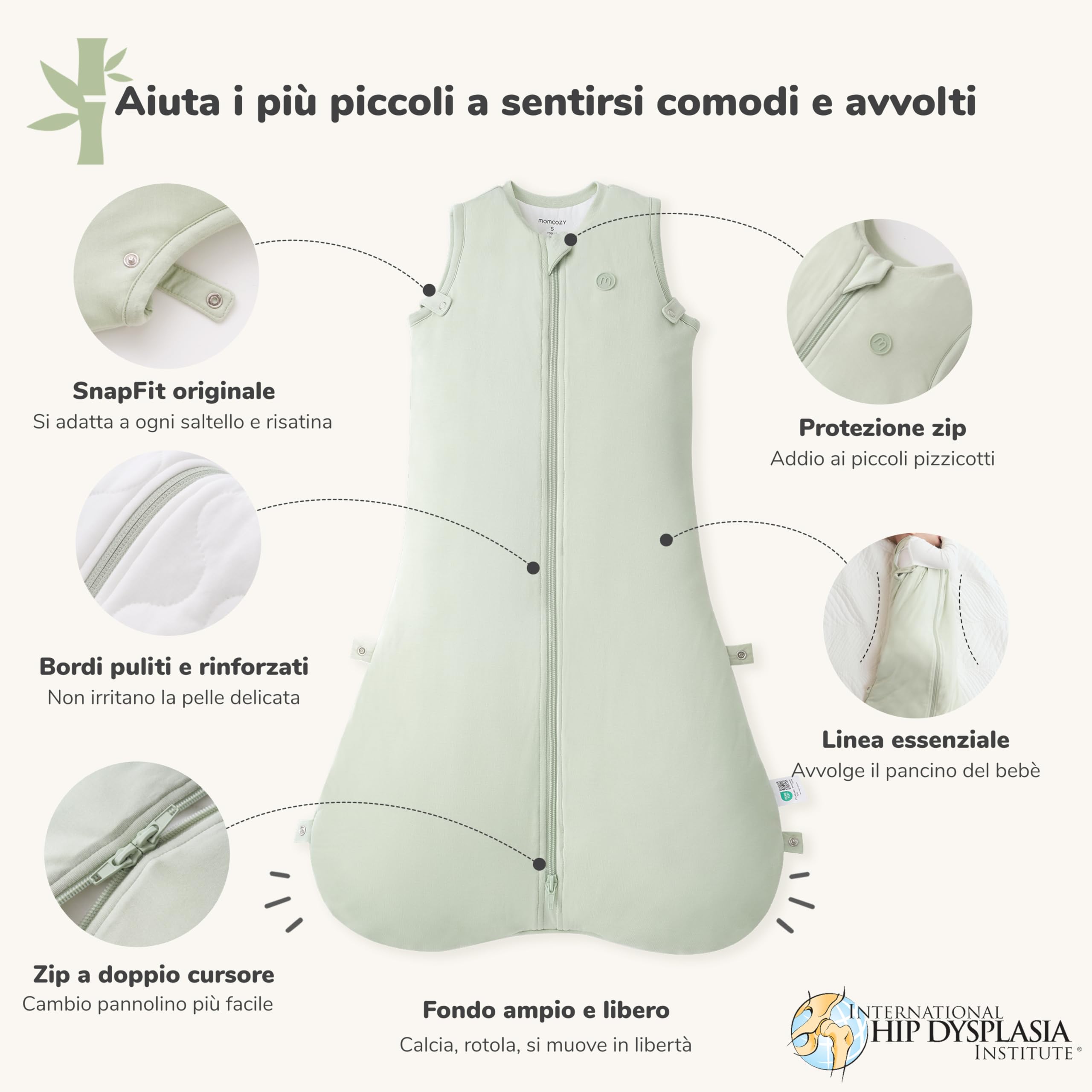 momcozy Sacco Nanna Per Bebè, 1,5 TOG In Fibra Di Bambù, SnapFit Regolabile Sotto Le Ascelle, Fondo Ampio Per Movimento Naturale, Zip A Doppio Cursore Con Protezione