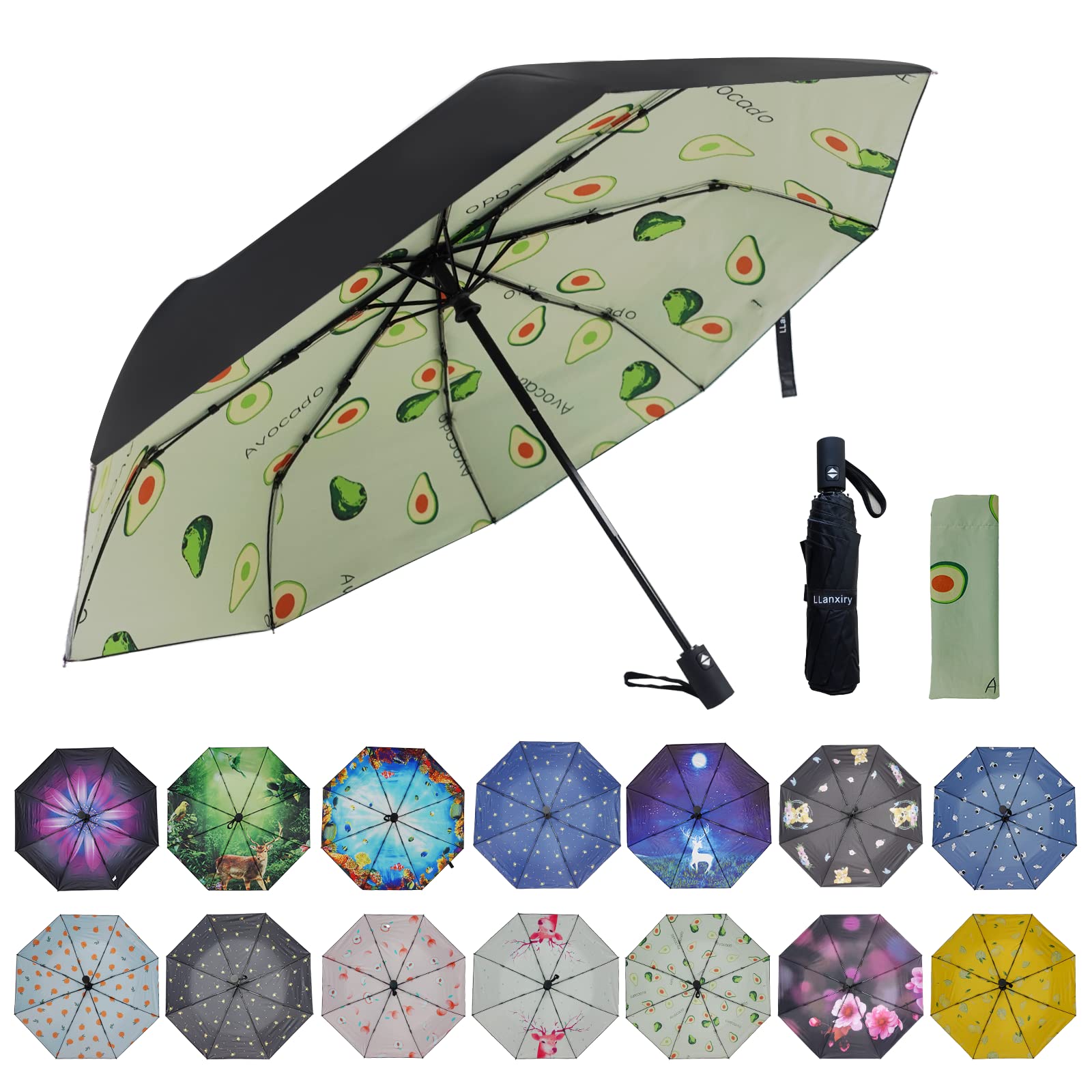 LLanxiry Compact Travel Umbrella,Windproof Waterproof Stick Umbrella Protection Golf Umbrellas