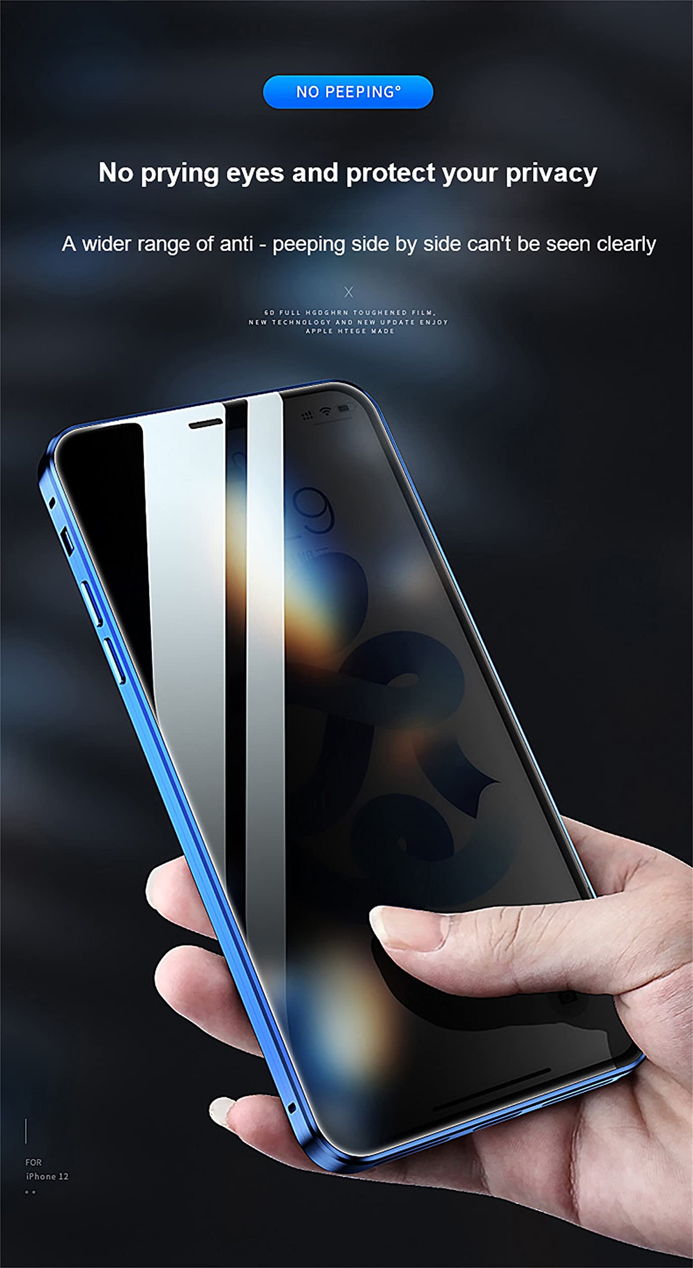 Custodia IPhone 13 Mini Con Magneti E Vetro Temperato 360° - Cover Bumper Metallico Blu, Protezione Completa