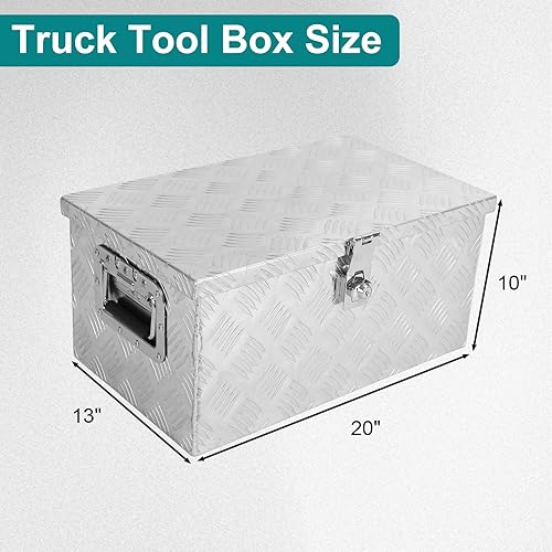 Miniatura 2 de Caja organizadora de herramientas de aluminio resistente de 20 x 12 x 9.5 pulgadas con cerradura cromada para camioneta, caravana, remolque,