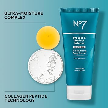 No7 Protect & Perfect Intense Advanced Body Serum - Anti Aging Serum with Hyaluronic Acid & Argan Oil - Collagen Peptide Skin Firming Body Moisturizer (6.7 oz)