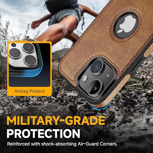 Miniatura 6 de Funda protectora de cuero de lujo con diseño elegante para iPhone 15, agarre antideslizante, cuerpo completo, ultra delgada, funda protectora (2023,