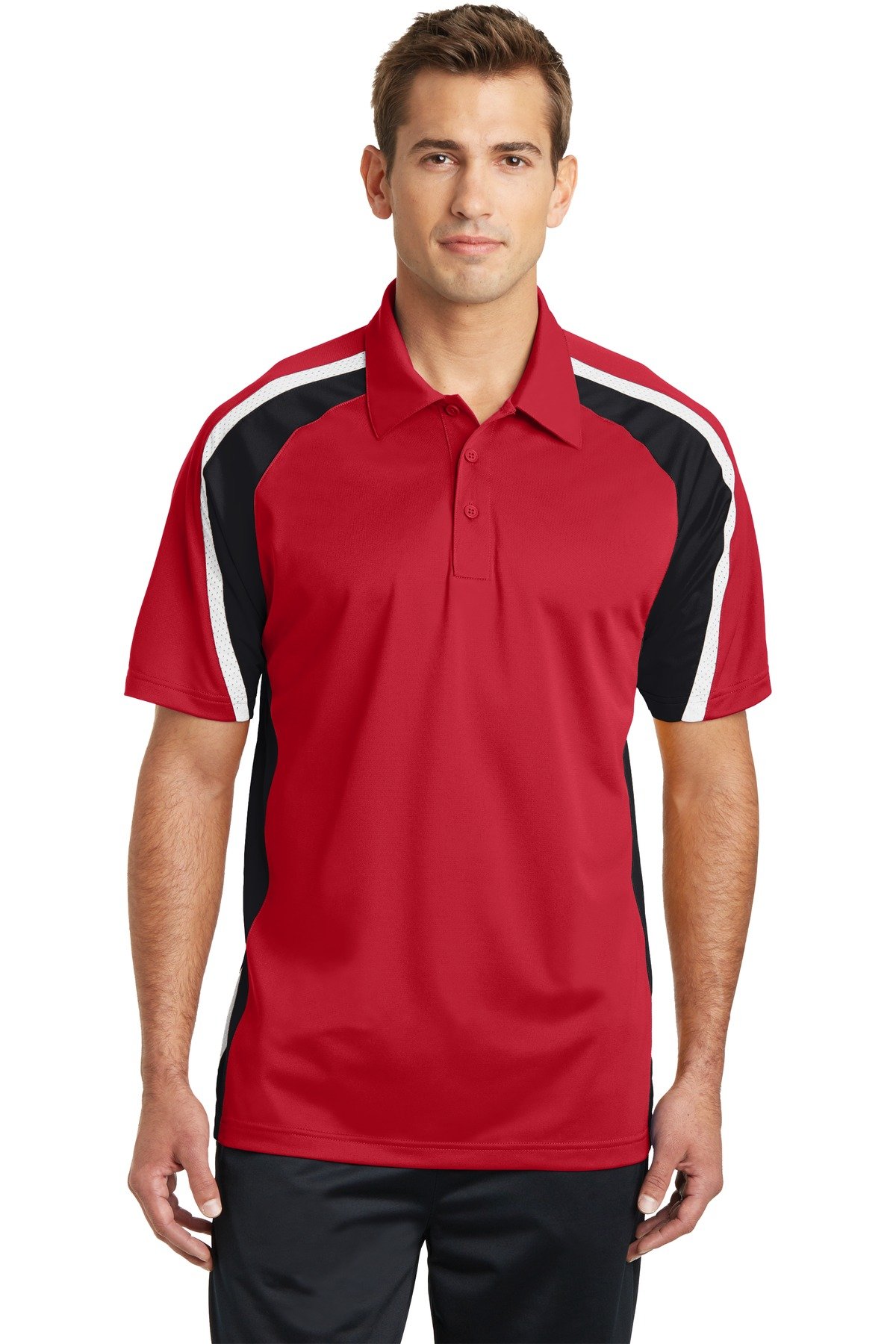 SPORT-TEK Unisex Tricolor Micropique Sport-Wick Polo | Short Sleeve Collared Shirt for Men & Women, Casual Fit Top for Work, Golf & Tennis