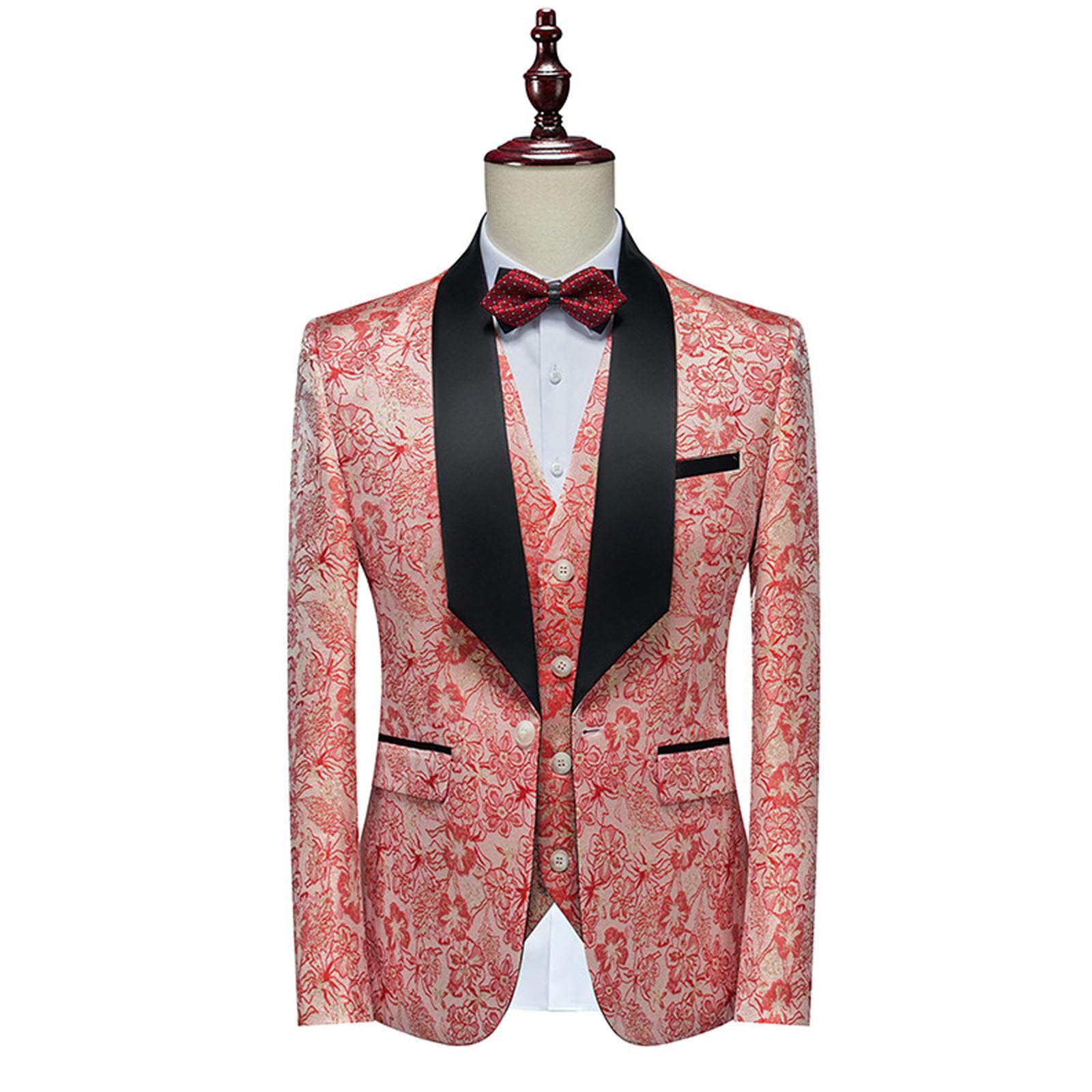 Costume 3 pièces pour homme - Motif cachemire - Jacquard - Smoking - Pour mariage, marié, blazer, pantalon et gilet