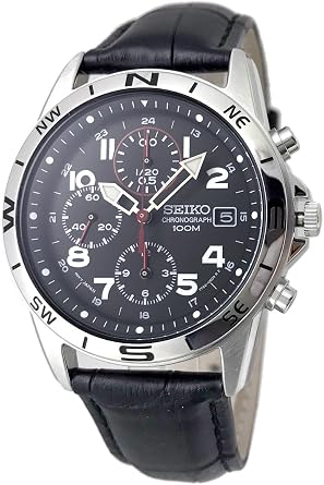 SEIKO Chronograph Watch Genuine Leather Strap Set Domestic Seiko Regular Distribution Item Black Military Chrono SND375P-BK Parallel Imported