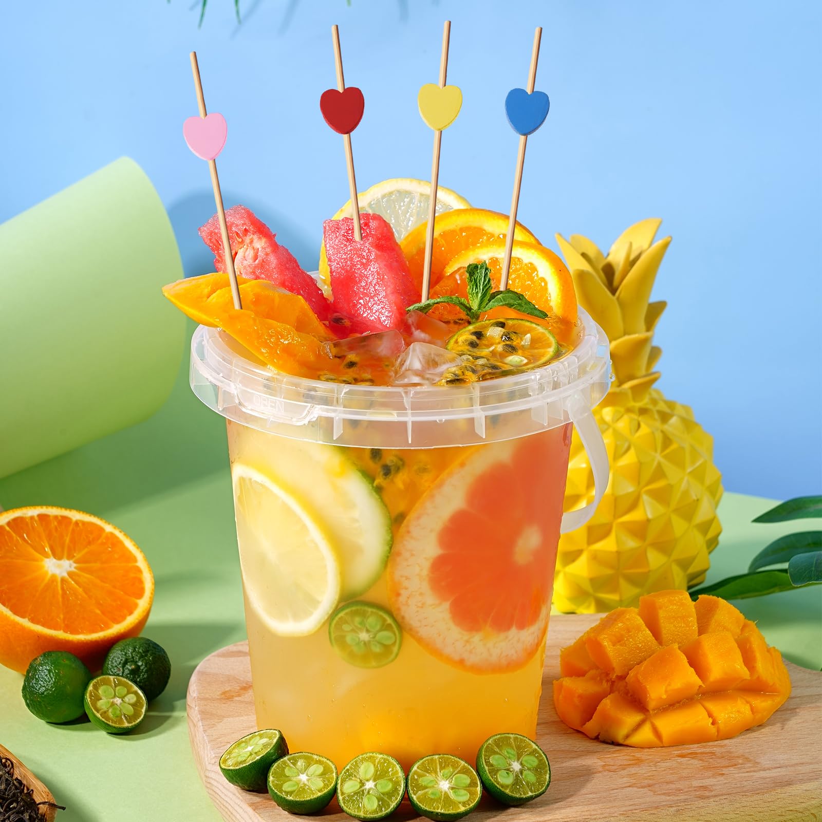100 Bastoncini Da Cocktail In Bambù Con Cuori Colorati | Lunghi 11 Cm | Stuzzicadenti Decorativi Per Antipasti, Frutta, Dessert E Bevande | Ideali Per Feste, Matrimoni E Buffet - 3
