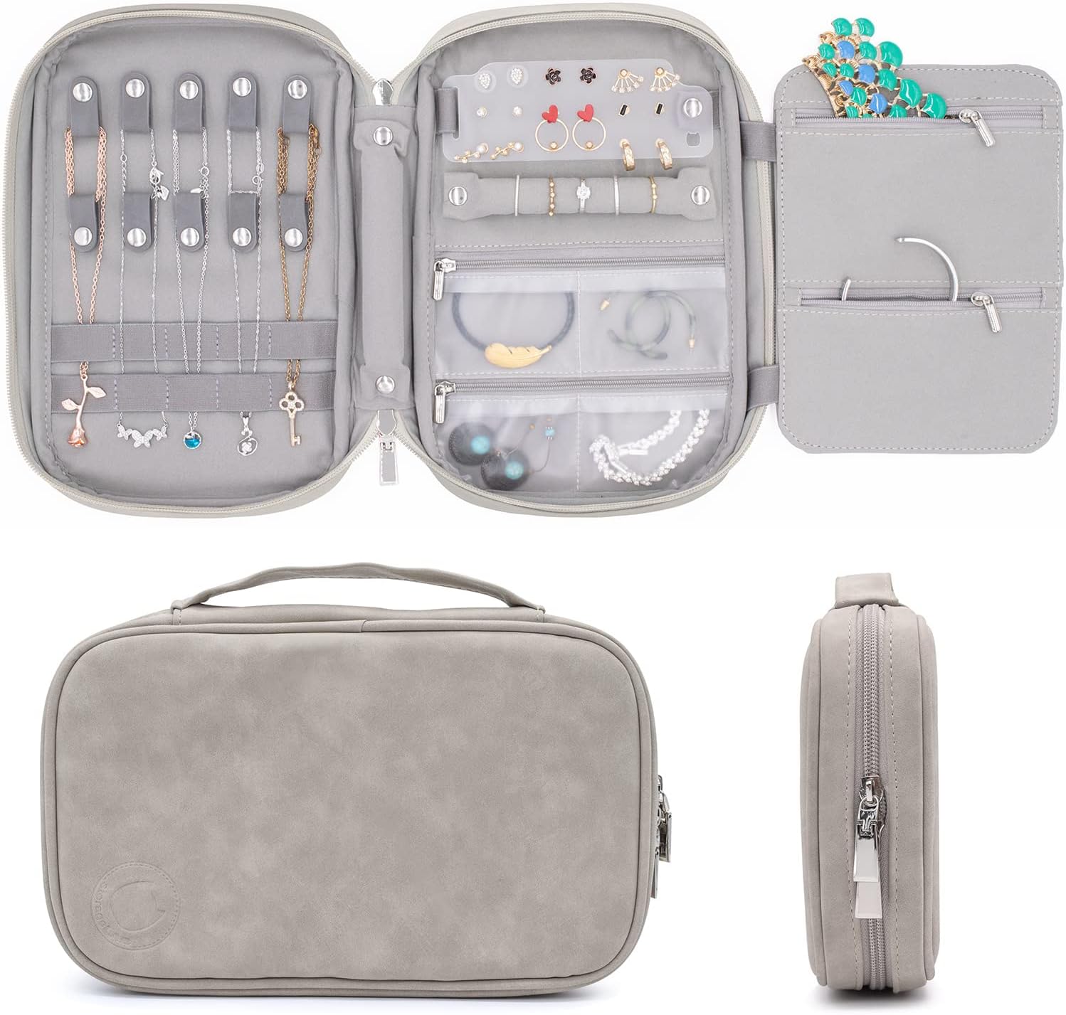 storageLABstorageLAB Travel Jewelry Organizer, Faux Suede Clutch Bag for Necklaces, Earrings, Rings and Bracelets (Grey)