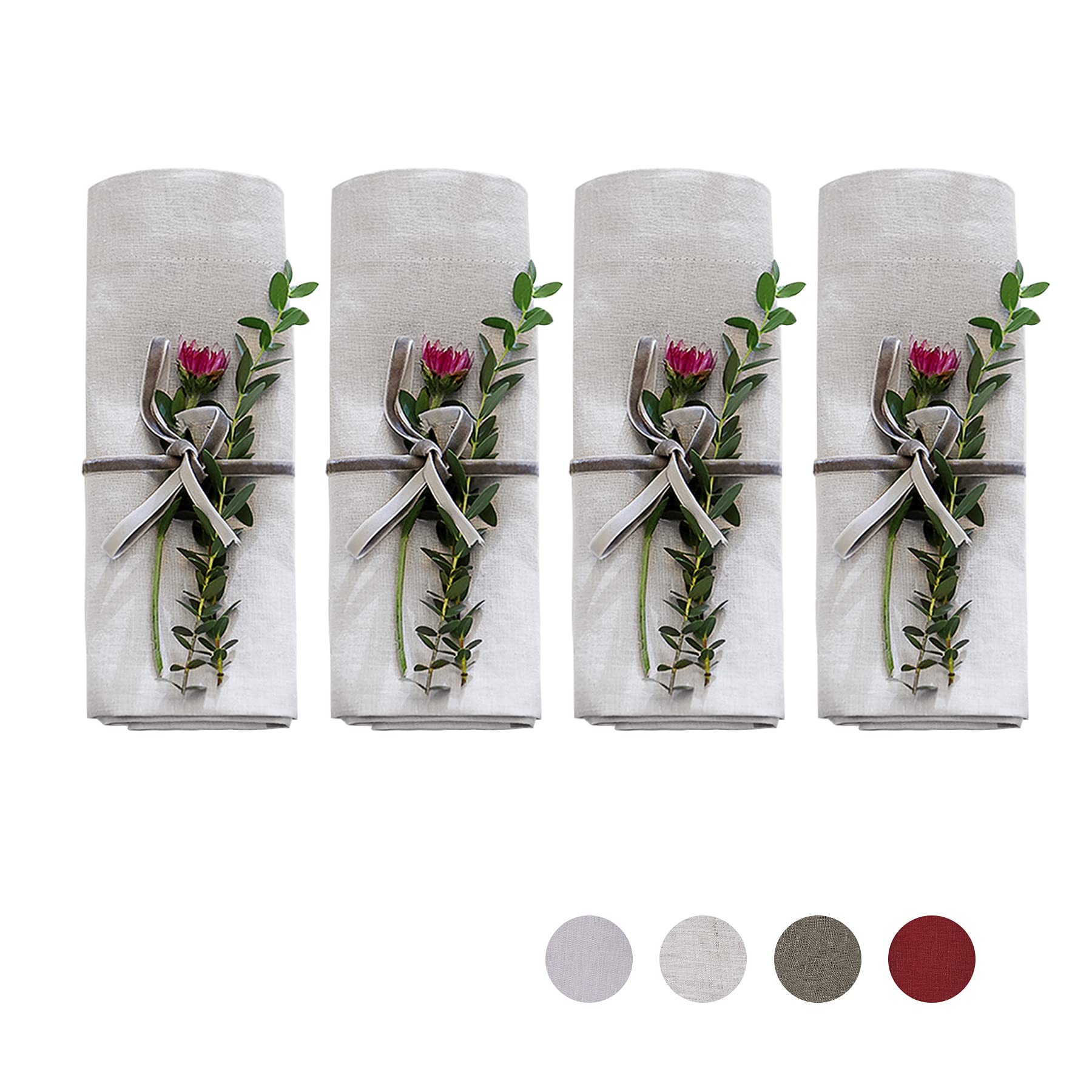 KNOKNO Home Pure - Servilletas de cena de cáñamo (45,7 x 45,7 cm, hechas a mano con esquinas ingletadas, tela natural, lavable y duradera, juego de 4 unidades), color gris plateado