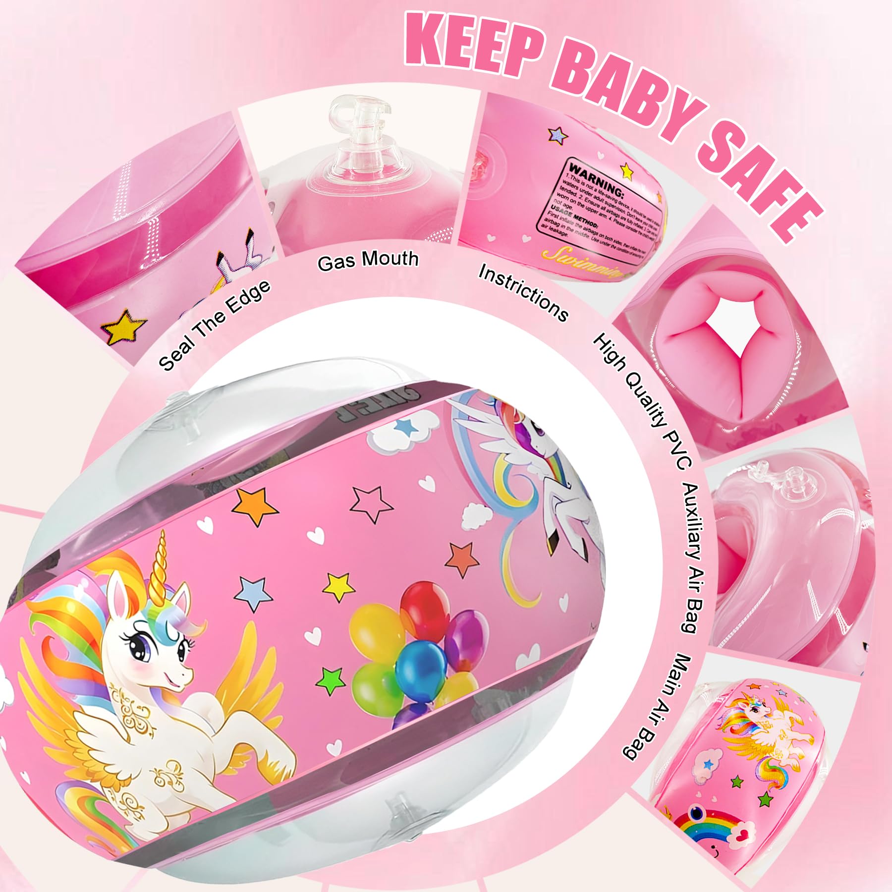 Okrągłe skrzydła do pływania dla dzieci 1-6 lat z pianki PE, ergonomiczne, 6-18 kg, różowy