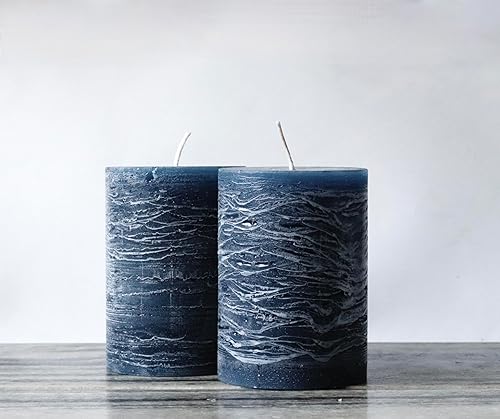 Vela de pilar rústica nórdica de diseño de vela azul marino hecha a mano sin perfume (azul calmante, 3 x 4)