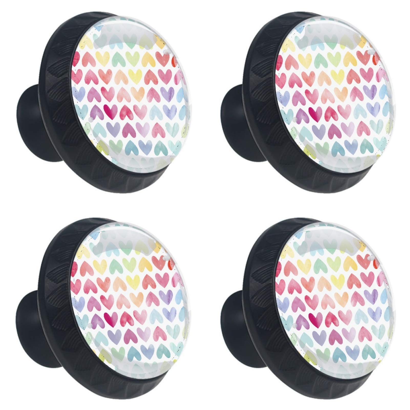 Poignées boutons de meuble ronds en verre coloré cœur pour placard cuisine et tiroir