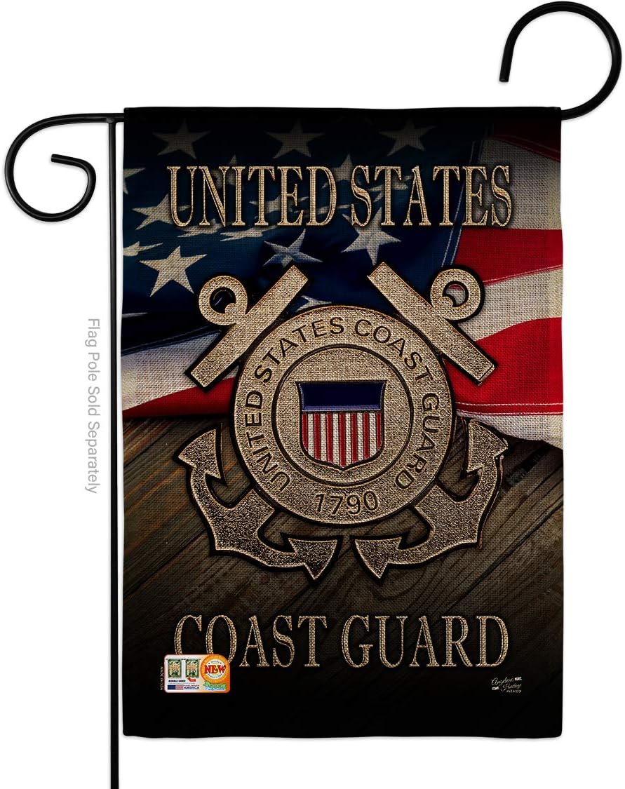 US Coast Guard Garden Flag Set with Stand Armed Forces USCG Semper Paratus United State American Military Veteran Retire Official Small Gift Yard House Banner Double-Sided Made In USA 13 X 18.5