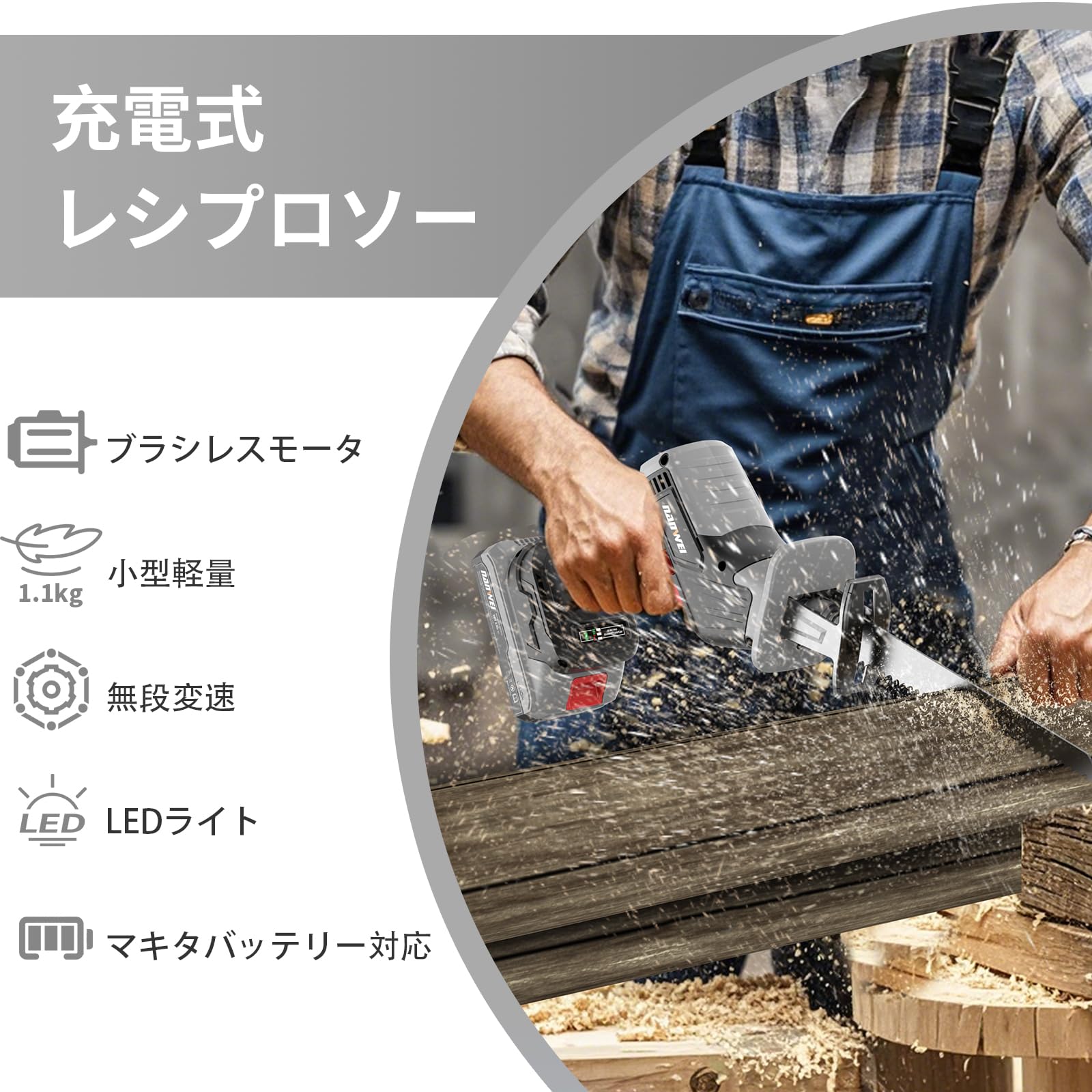 Amazon | NANWEI 充電式レシプロソー マキタ18Vバッテリー対応 