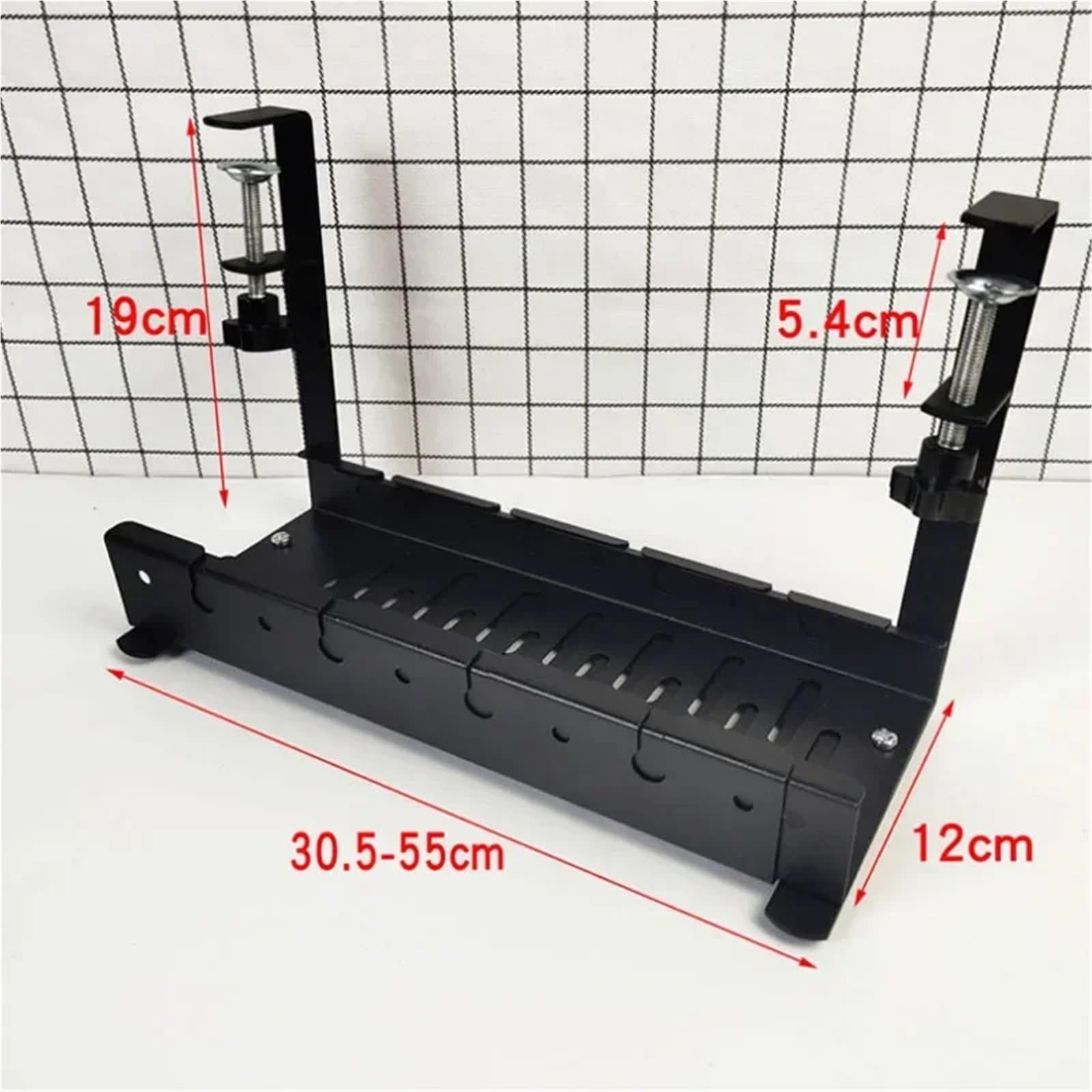 Bandeja Portacables Bajo La Mesa Bandeja de Cables de Metal Extensible Debajo del Escritorio, sin perforación, con Abrazadera, Soporte de Cable de regleta retráctil para Cables(Black)