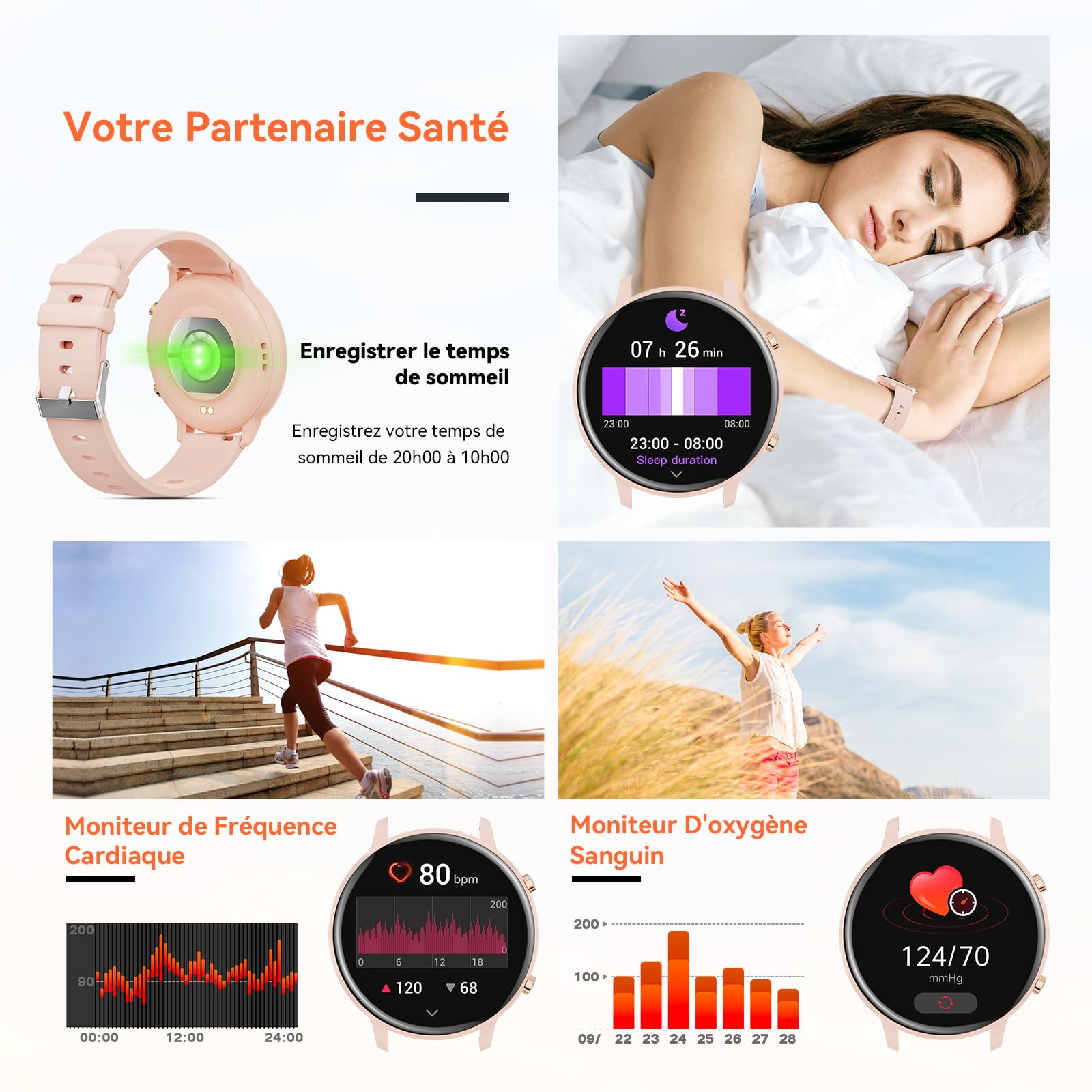 Hwagol Montre Connectée Homme Femme 1.39" Smartwatch avec Podometre, Moniteur Sommeil, avec 140+ Sportifs, Smartwatch Montre Intelligente Bracelet pour Android iOS
