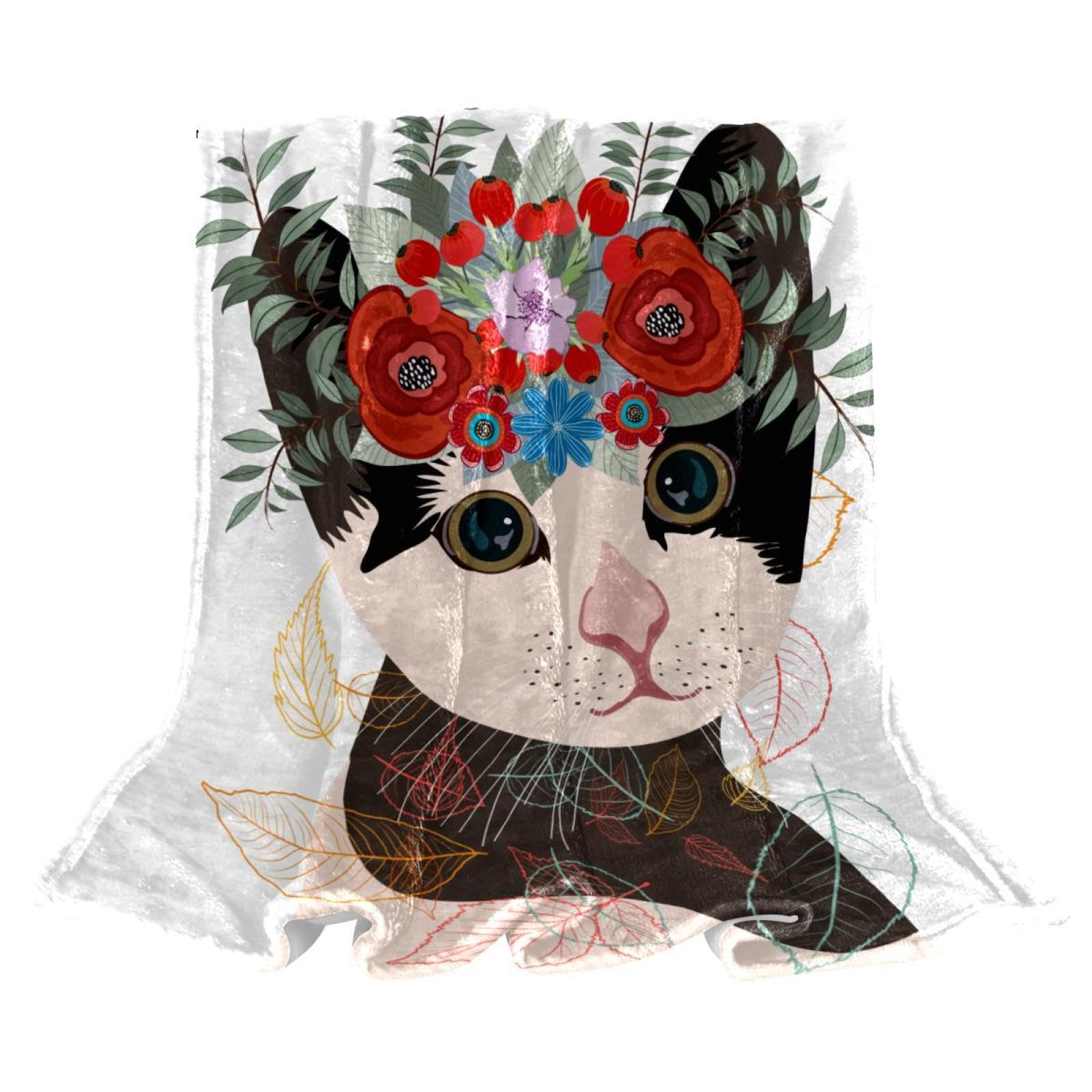 Plaid Couverture Polaire Chat Fleuri Douce pour Vos Soirées Cocooning sur le Canapé