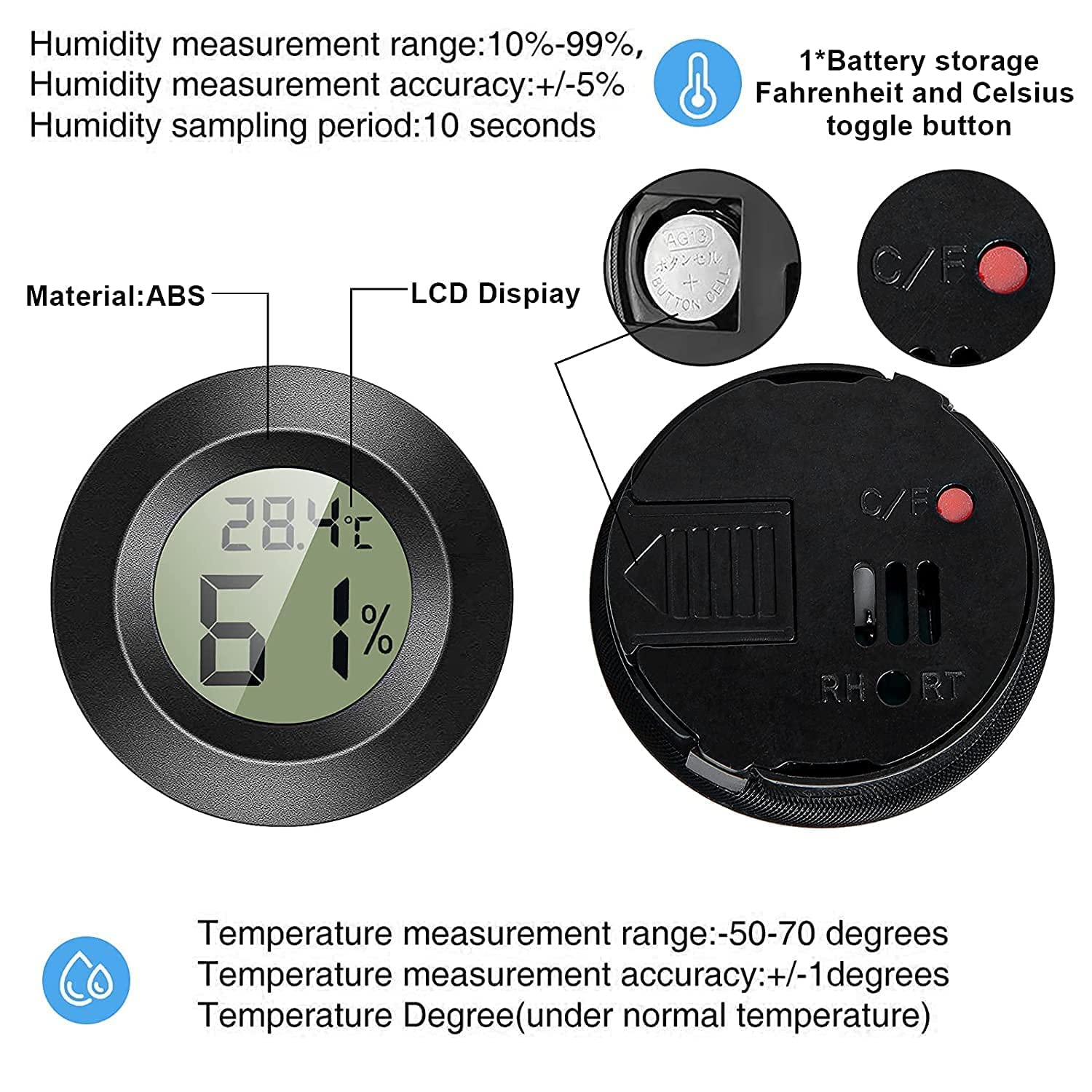2 Pack Mini Hygrometer, Baby Room Celsius Thermometer, Digital LCD