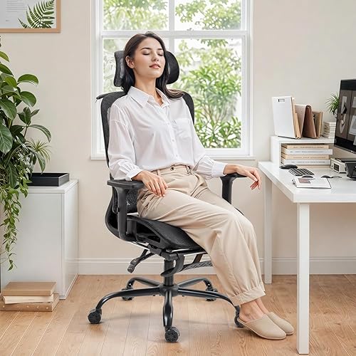 Miniatura 2 de Silla de oficina ergonómica con soporte lumbar ajustable, reposabrazos y reposacabezas 3D, silla reclinable de 135 con reposapiés, silla giratoria