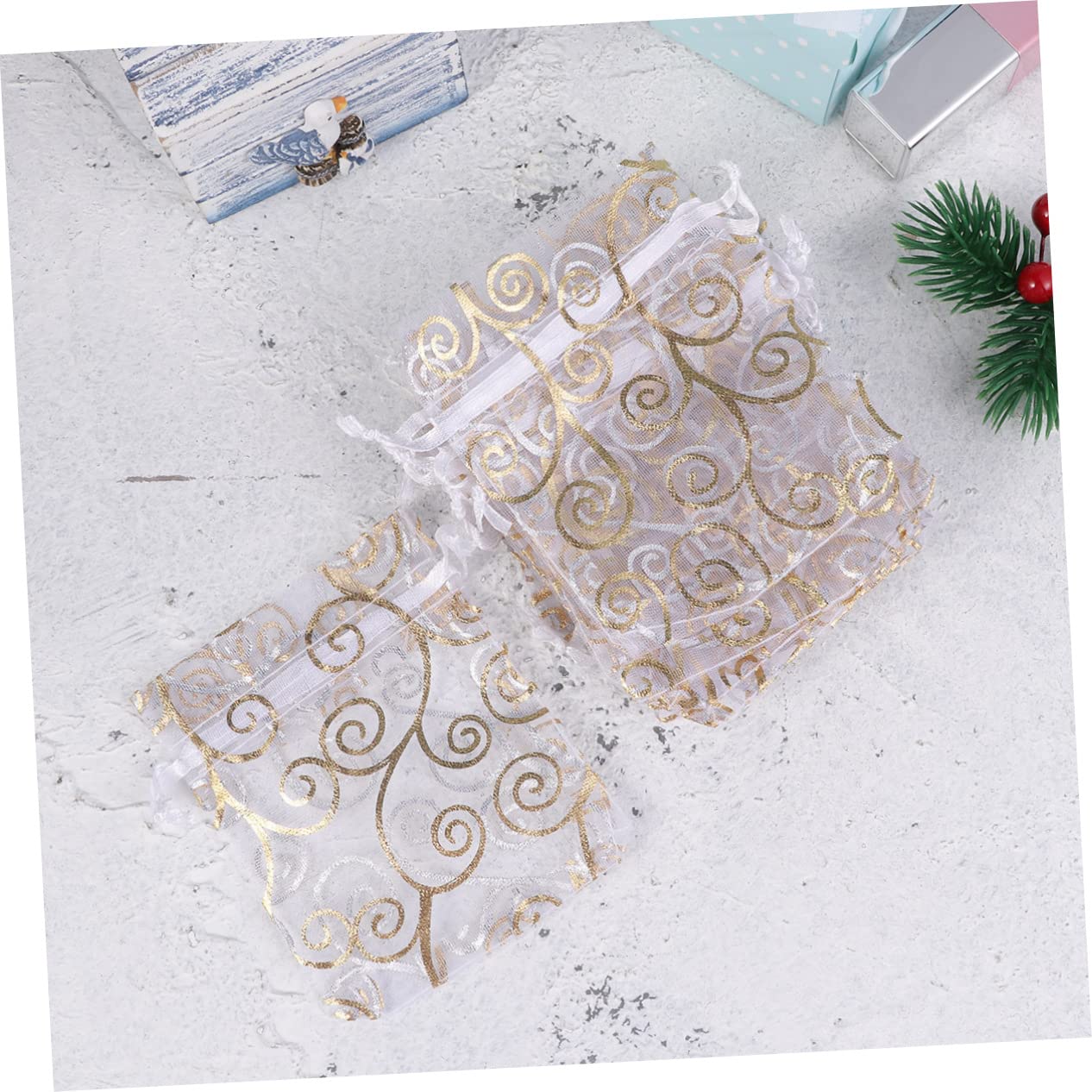 Gatuida 3 Set Di Sacchetti Con Coulisse in Organza Bianca Per Gioielli Da Sposa Piccoli Sacchetti Da Viaggio 100 Pezzi*3