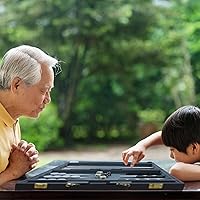 Vista 8 de Juego de backgammon – Juego de mesa clásico con funda de cuero de primera calidad – Juego portátil de estrategia de viaje para adultos y niños – Gris