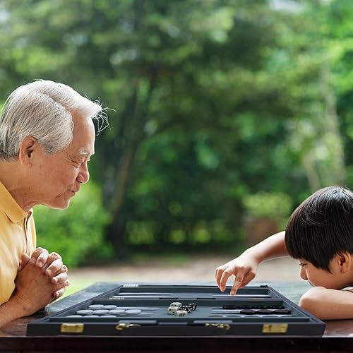 Miniatura 8 de Juego de backgammon  Juego de mesa clásico con funda de cuero de primera calidad  Juego portátil de estrategia de viaje para adultos y niños