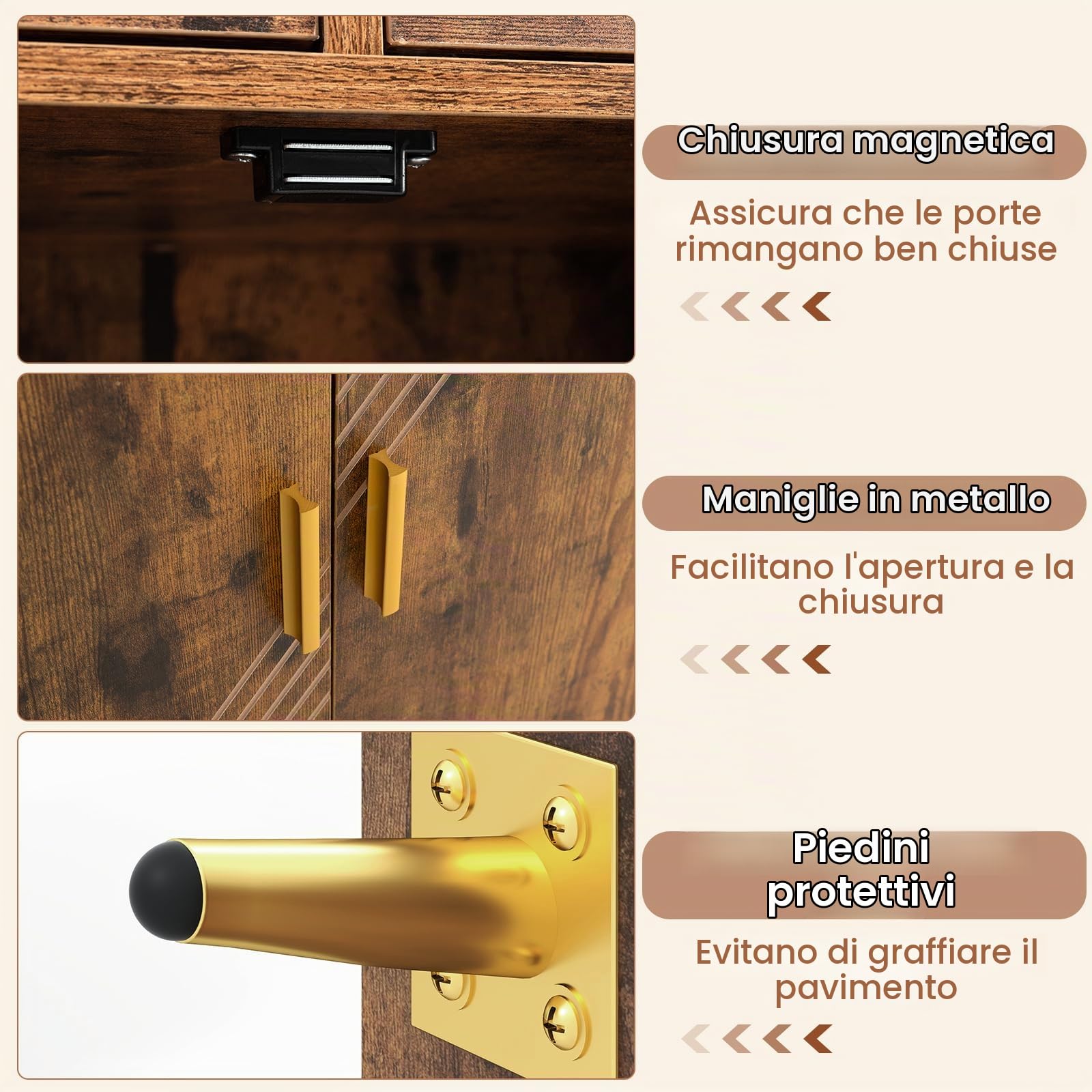 GIANTEX Credenza Cucina, Piano Superiore con Bordo Anticaduta, Scomparto Aperto, 2 Cassetti e Armadietto a Doppia Anta, Mobile Moderno con 2 Antiribaltamento per Soggiorno e Ingresso (Marrone)