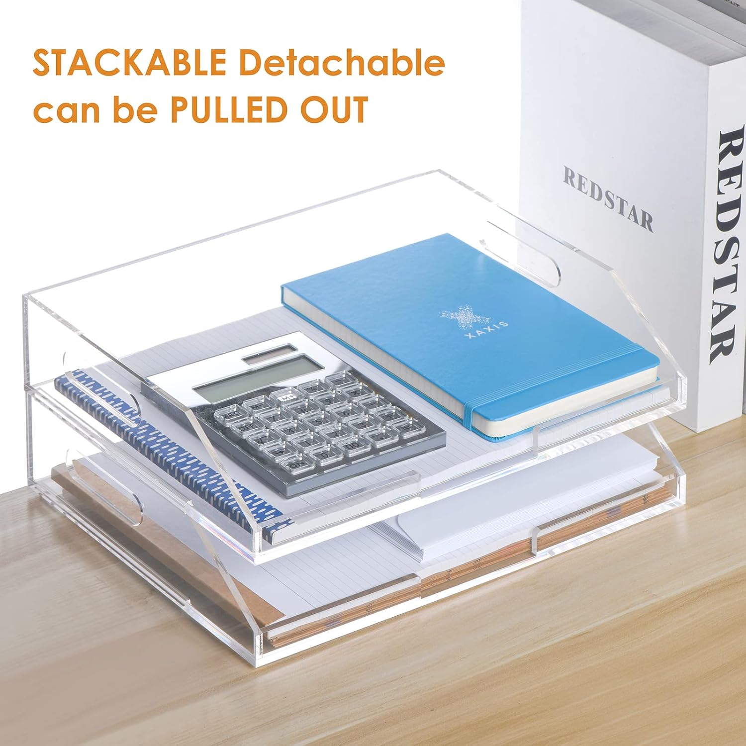Clear Acrylic Stackable Letter Tray Desk Organizer 2 Tier A4 Paper Tray