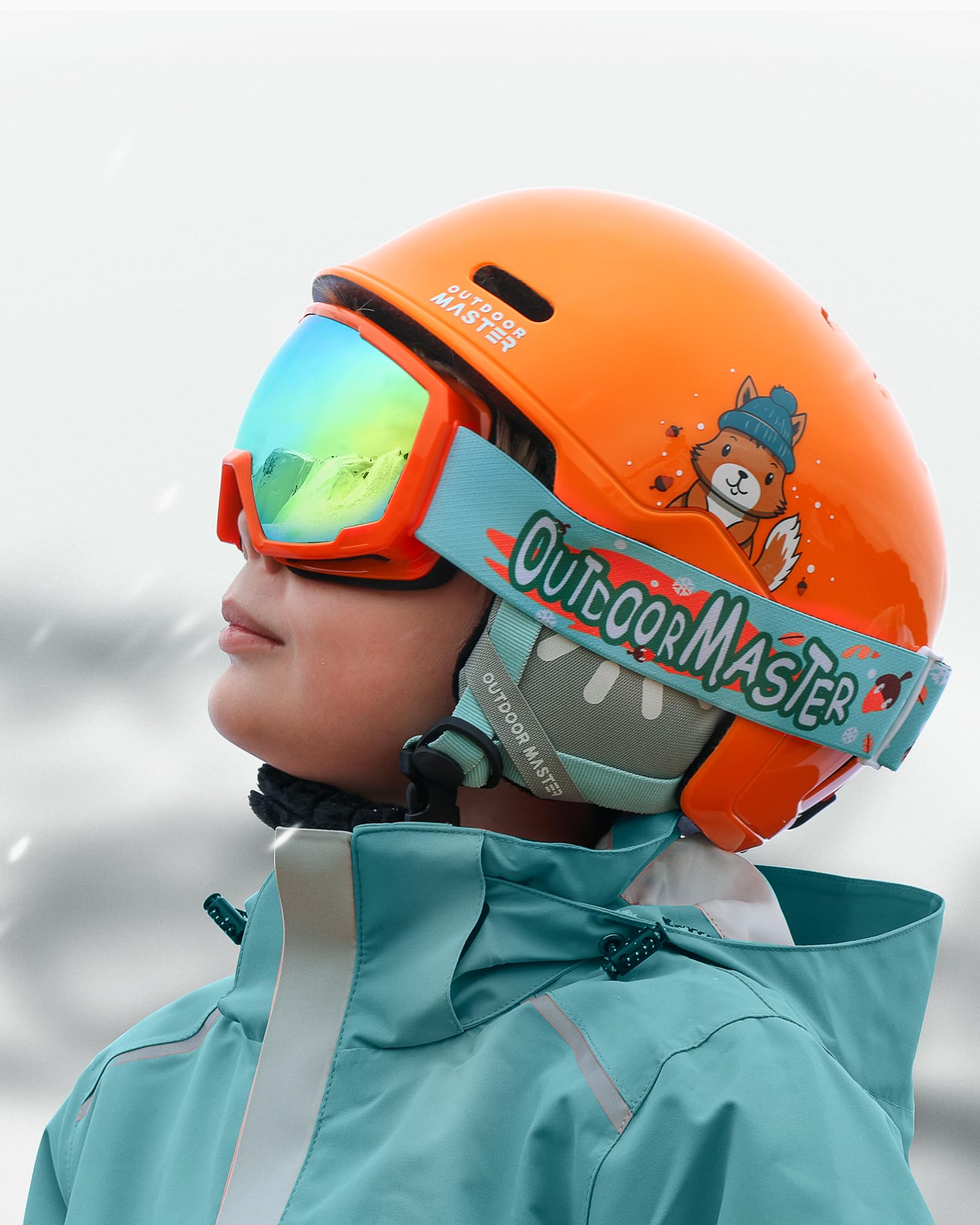 OutdoorMaster Kinder Skihelm & Skibrillenset, Snowboardhelm, Robuste PC-Schale & EPS-Schaum, Skihelm mit 12 Belüftungsöffnungen, Verstellbarer Helm, Sicherheitszertifizierte Helme für Jungen & Mädchen