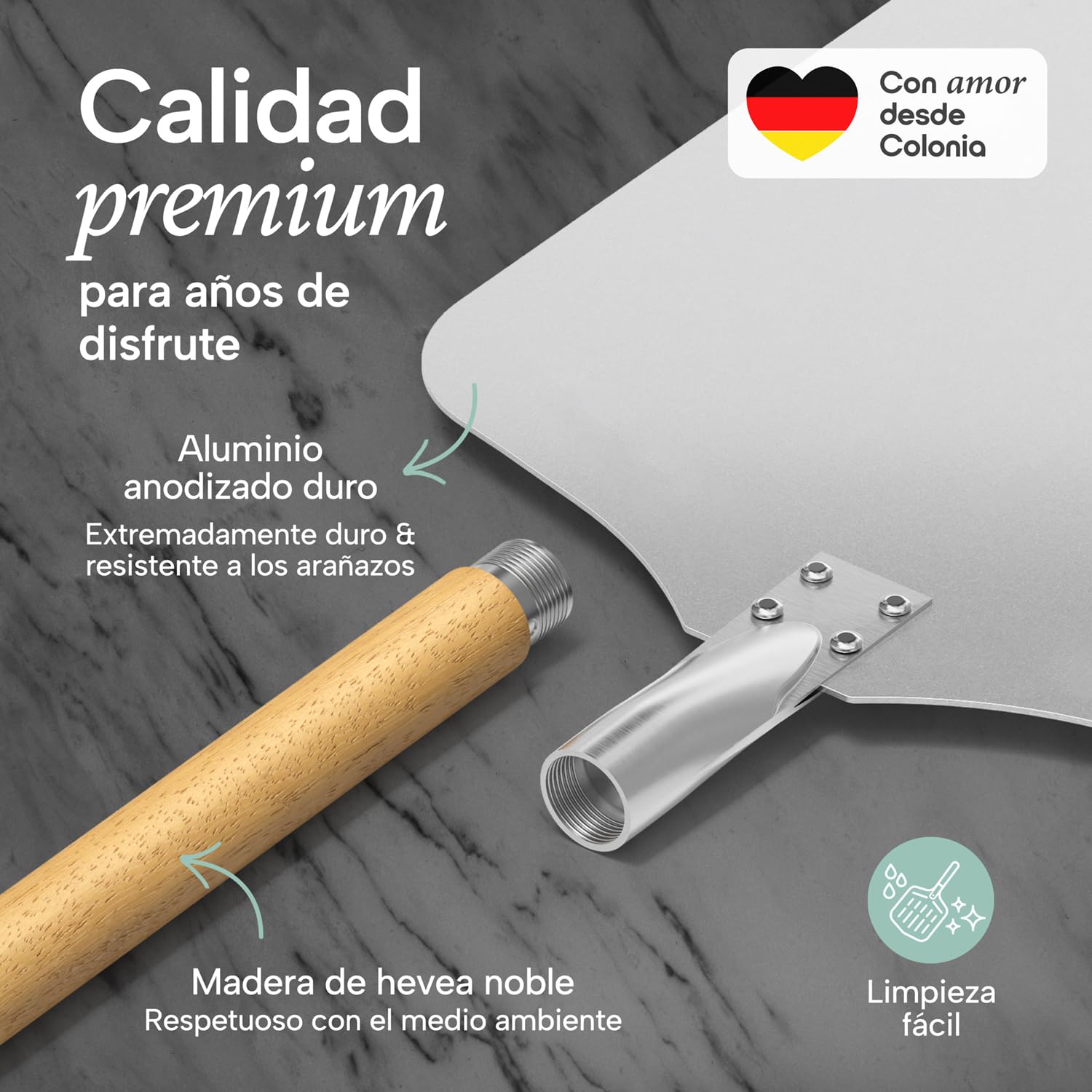 Blumtal Pala para Pizza - Pala de Aluminio de tamaño Grande de 30,5 cm x 30,5 cm y Mango de Madera de 85 cm