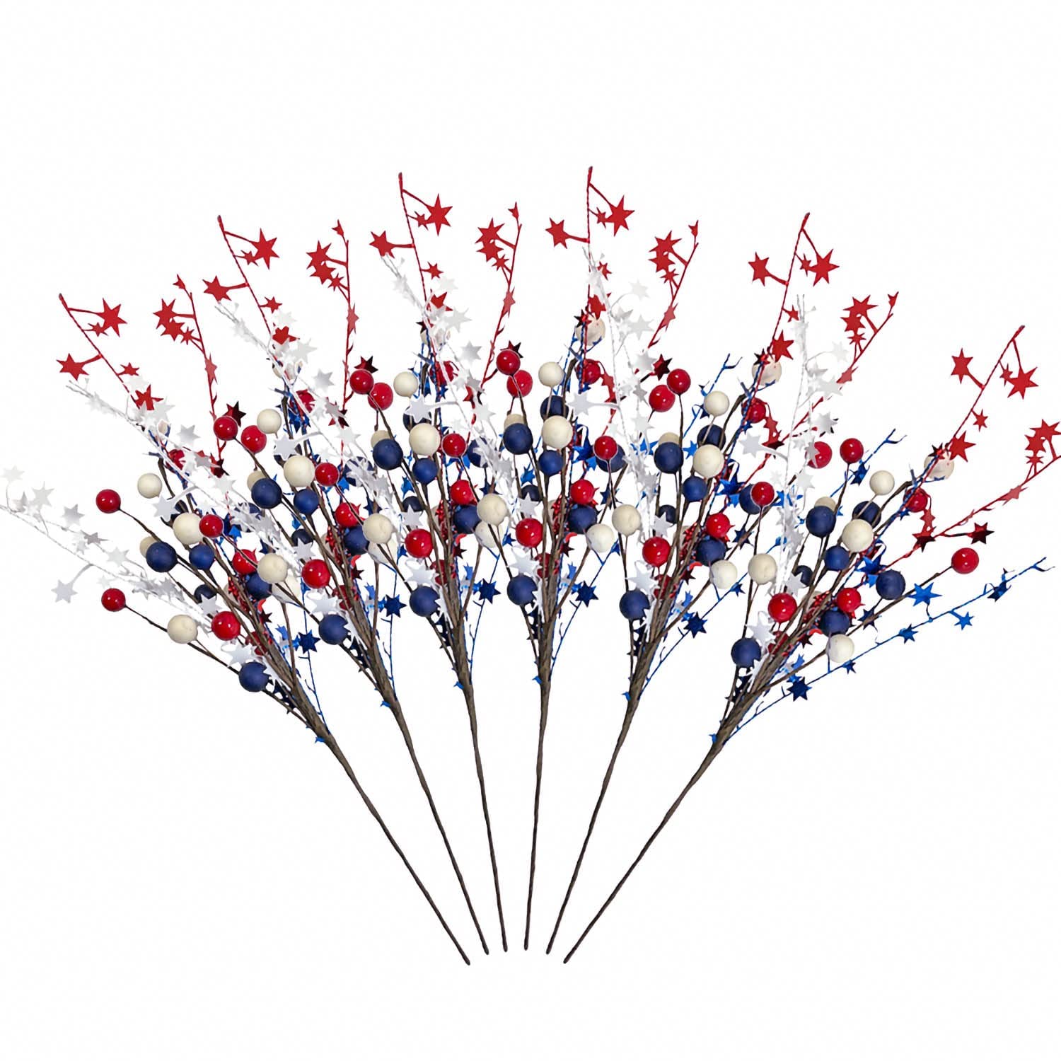 6Pcs National Day Artificial Berry Stems Red Blue White Berries Picks for 4th of July Independence Day Decorations (15.7 Inch)