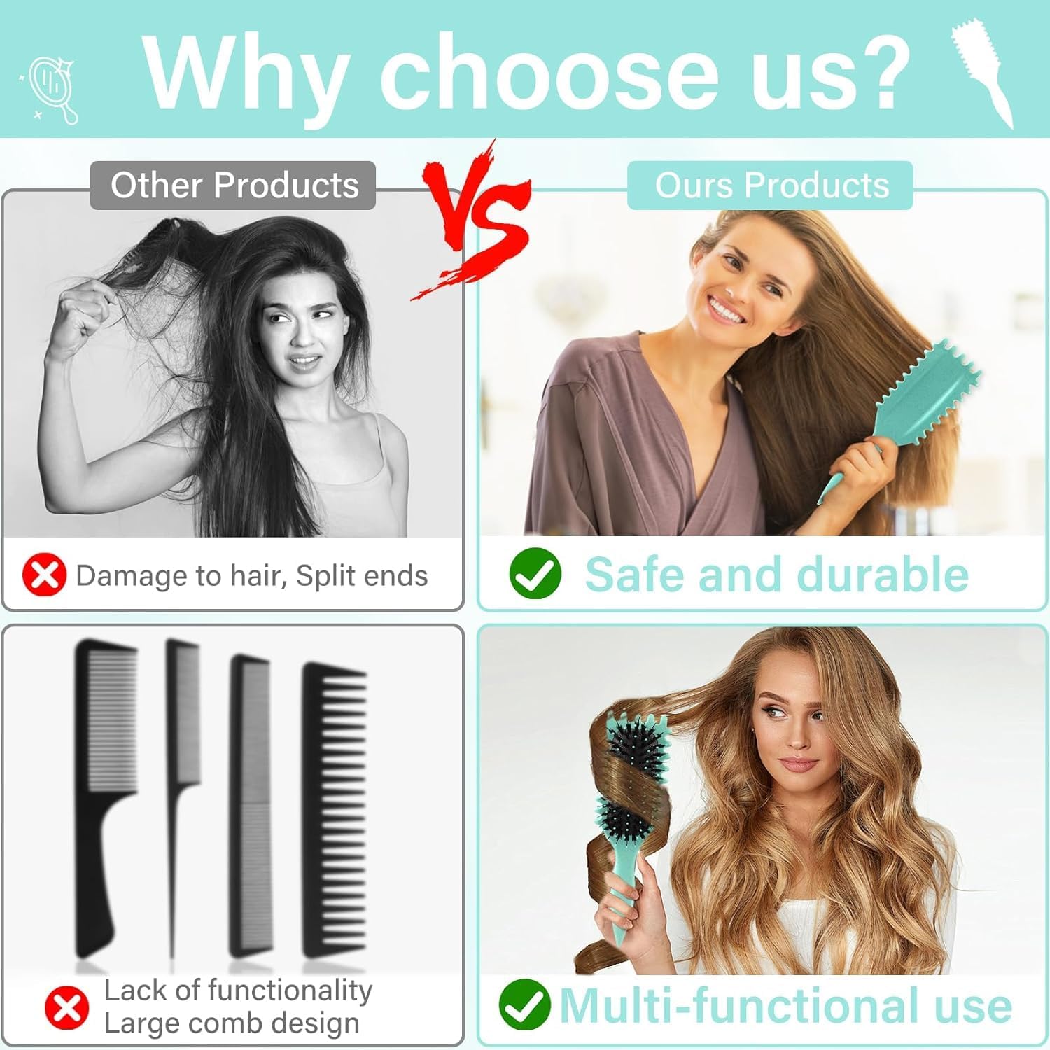 YEIPIS Curl Defining Hair Brush for Curly, hair brush comb for women Flexible Detangling Bristles, Wet & Dry, Reduces Hair damage Hair Styling & Scalp Care Tool for All Hair Types 4