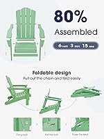Vista 28 de KINGYES - Silla Adirondack plegable, sillas de patio de polietileno de alta densidad para todo tipo de clima, silla de césped con textura de madera