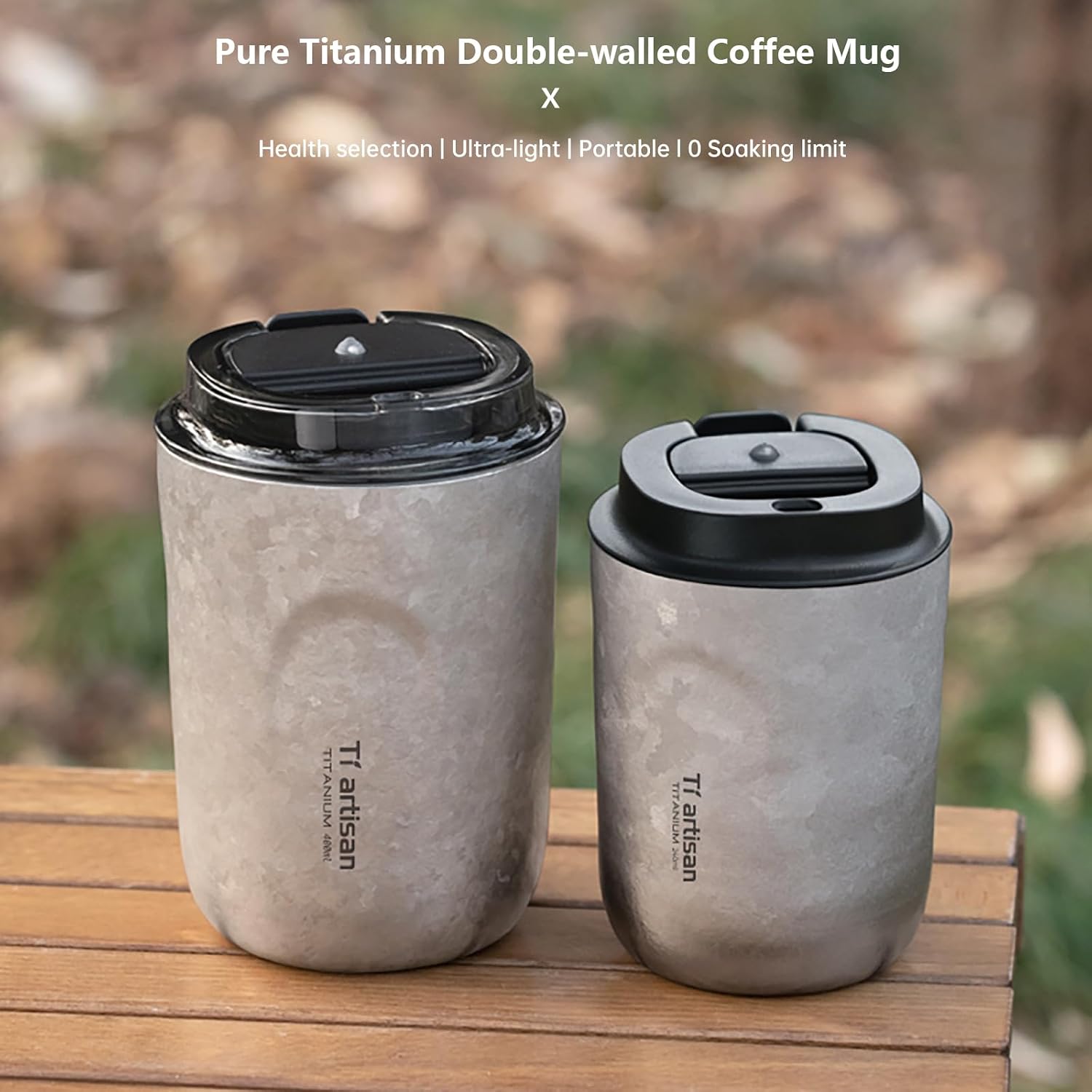 Titanium Water Bottle Coffee Cup Titanium Insulated Water Bottle Wide Mouth Travel Cup Easy To Clean | Leakproof & Packable for Travel & Sports | 13.53fl oz | (L-13.53fl oz)