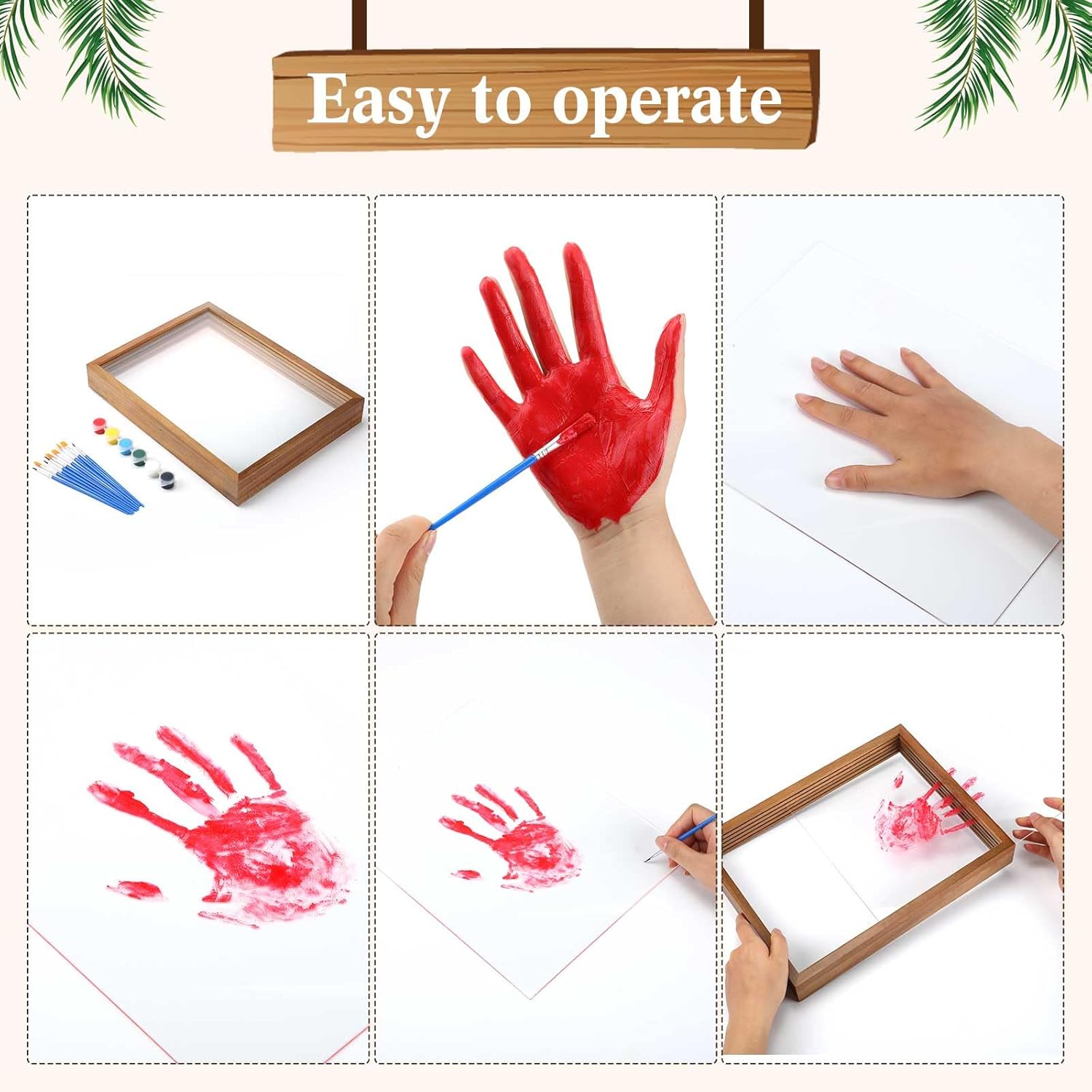Suzile DIY Handprint Kit for New Parents - Mother's Day Father's Day Gifts,Baby Handprint Frame with 5 Acrylic Boards & 6 Colors Paint,Family Keepsake Craft for First-time Moms Dads(Walnut Color)