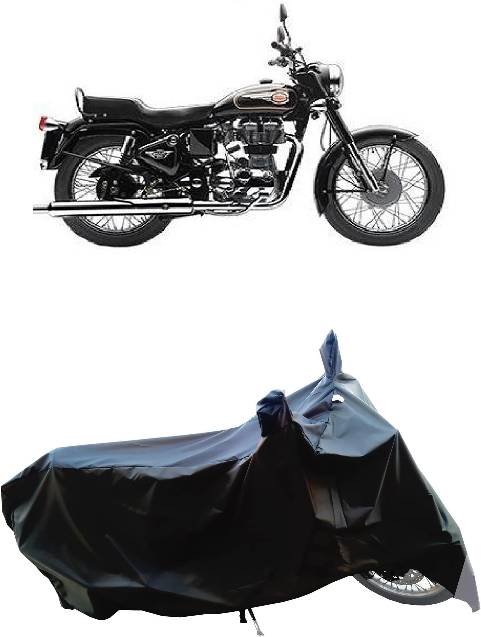 Waterproof Bike Cover for Royal Enfield Bullet 350 BS6 | Heavy Duty 190T Thick Fabric | UV, Rain & Dust Protection | Windproof Lock Strap | Full Body All Weather Protection (Grey Patta)